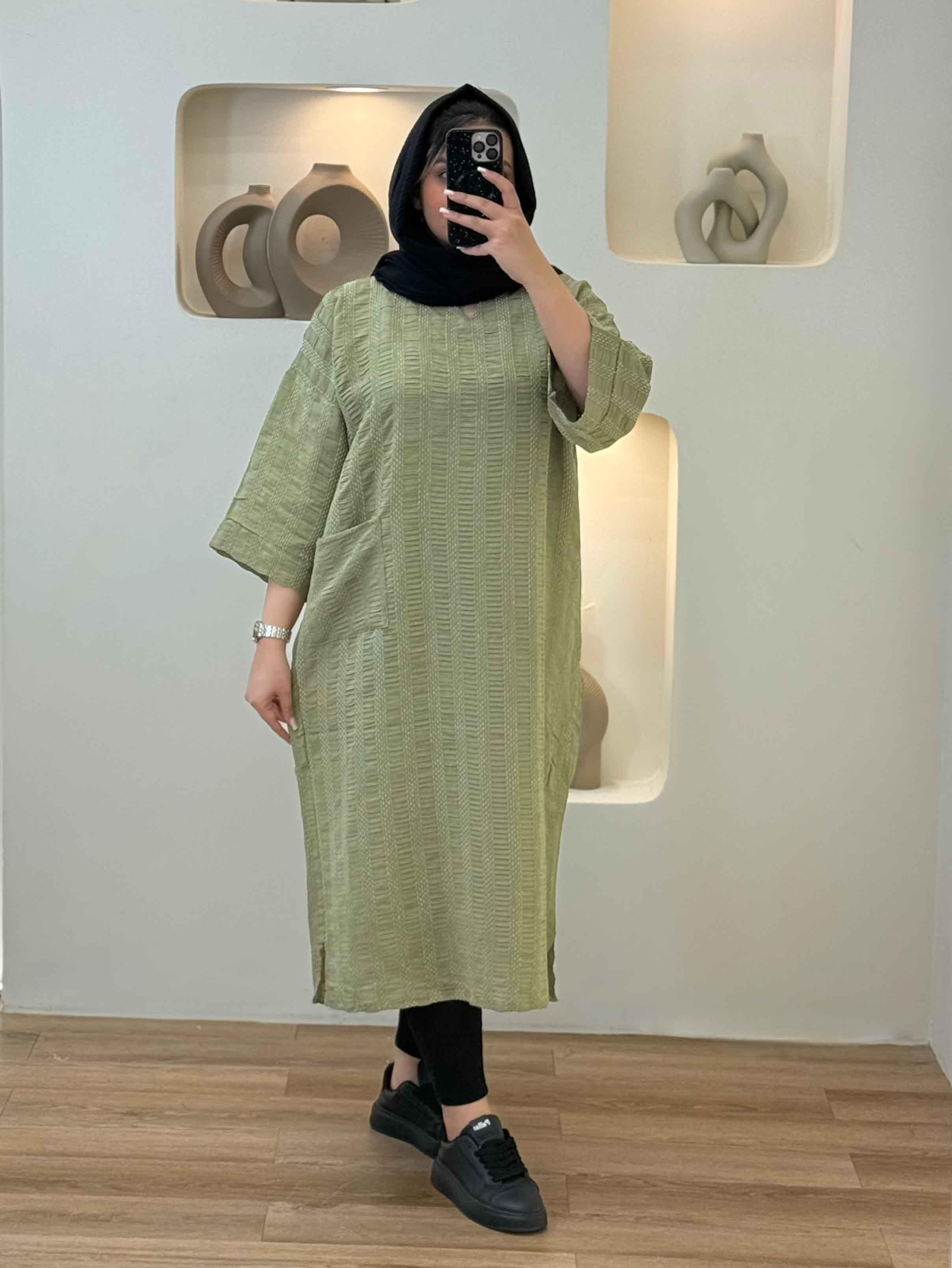 کفتان کوک دوزی یقه کوبایی - 8036 - رنگ : سبز