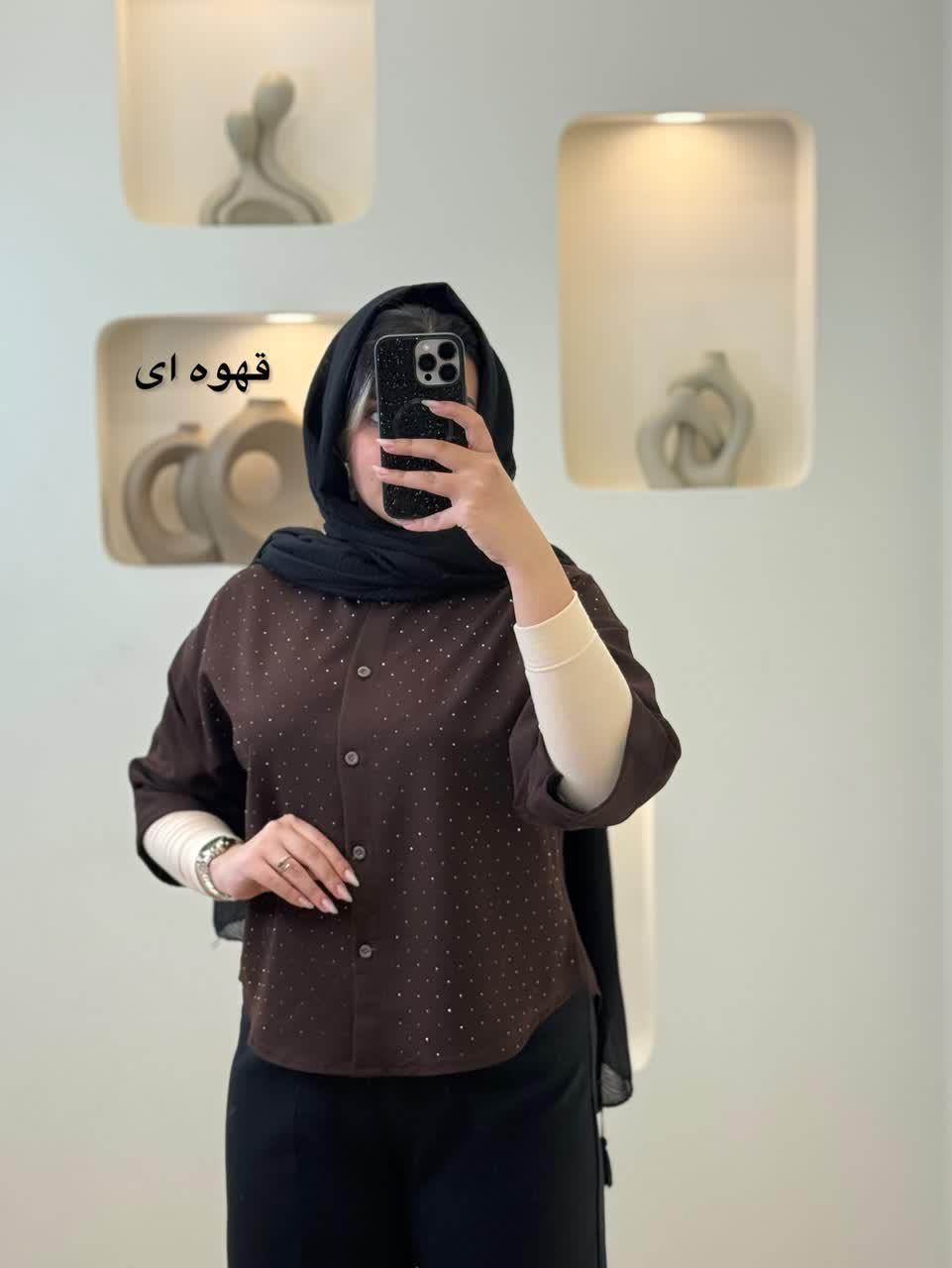 شومیز کتان پیچ نگین دار - 2654 - رنگ : مشکی
