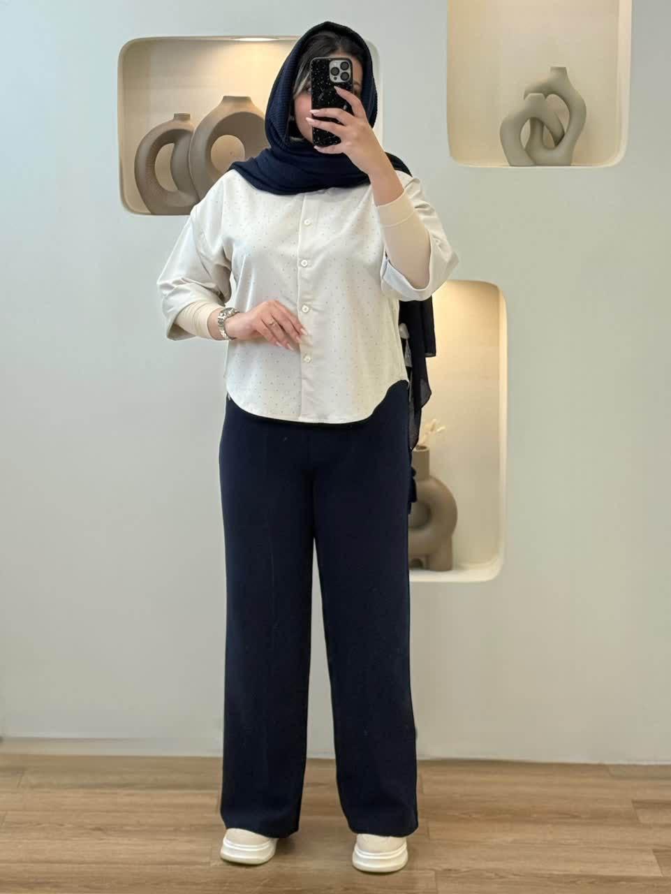 شومیز کتان پیچ نگین دار - 2654