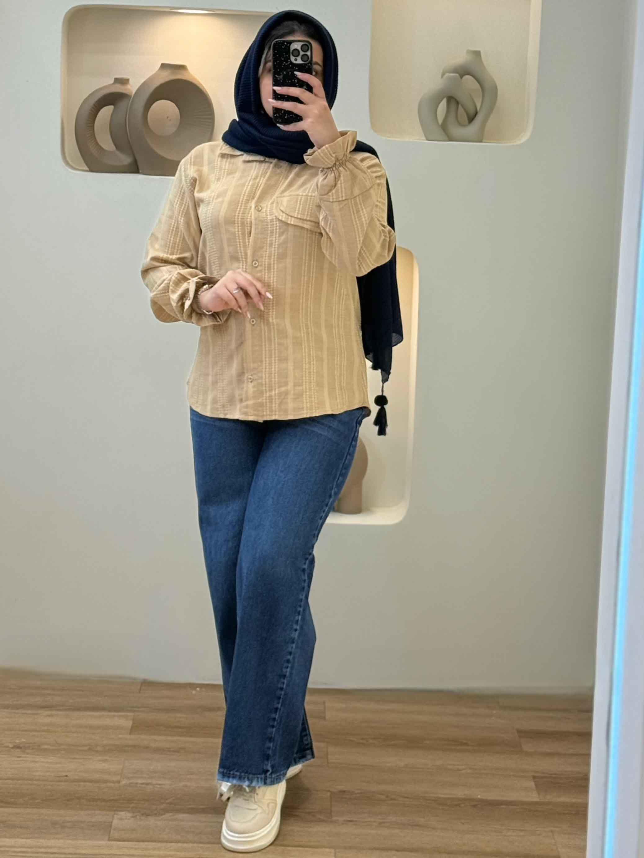 شومیز آستین شیپوری - 7814 - رنگ : سبز زیتونی