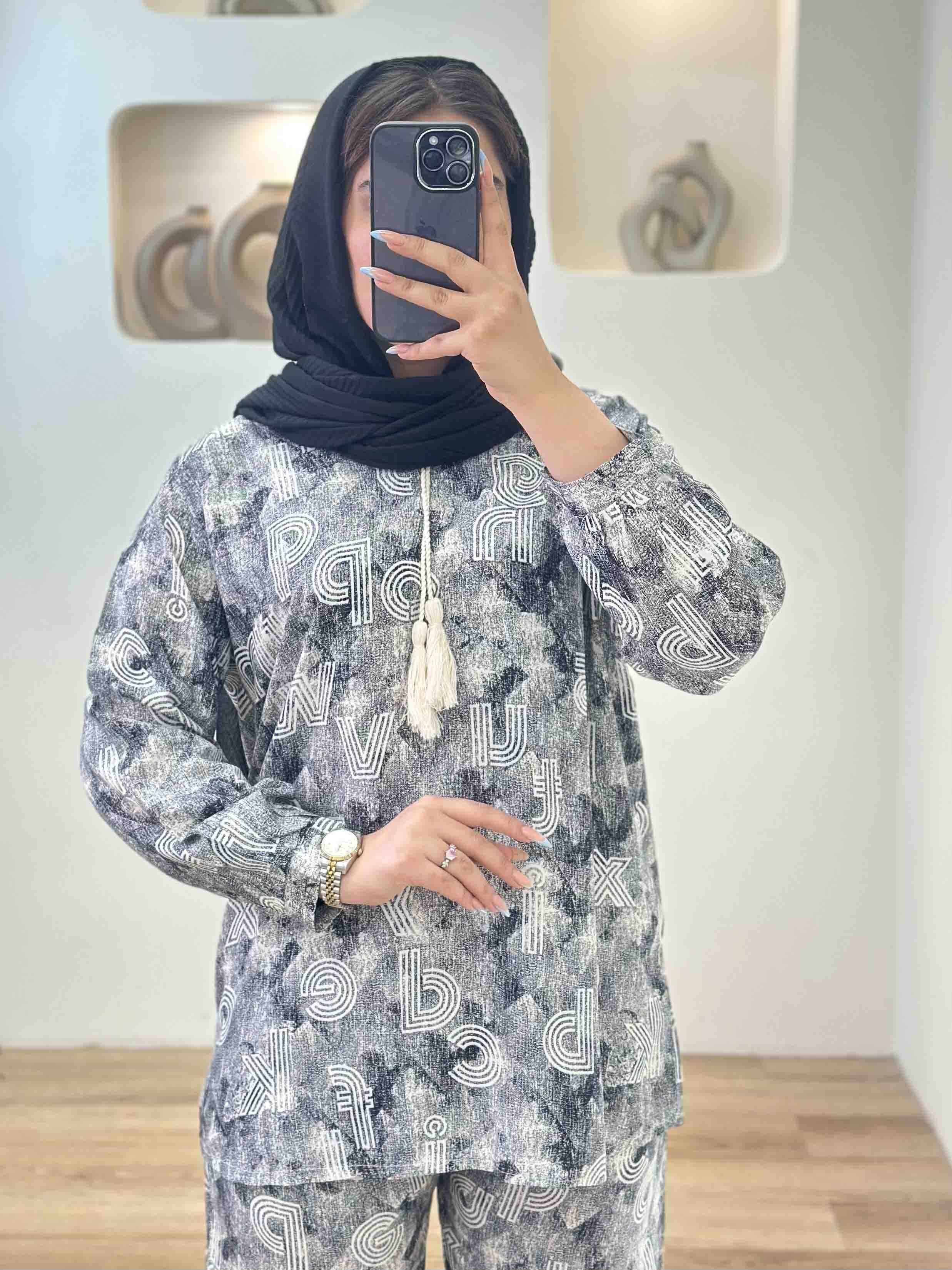 ست تونیک بند کنفی و شلوار - 5838 - طرح : 3