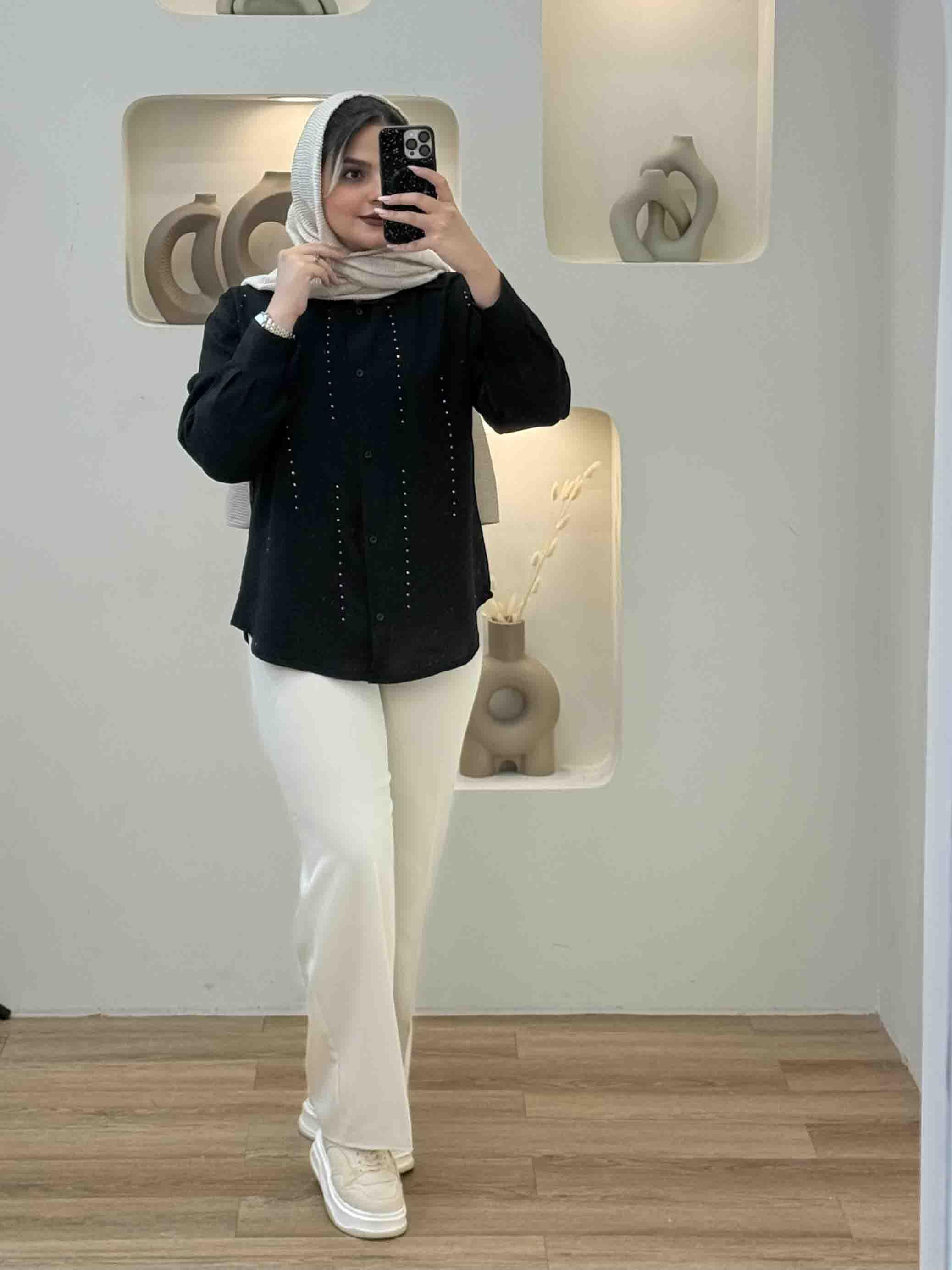 شومیز نگین خطی - 2895 - رنگ : مشکی