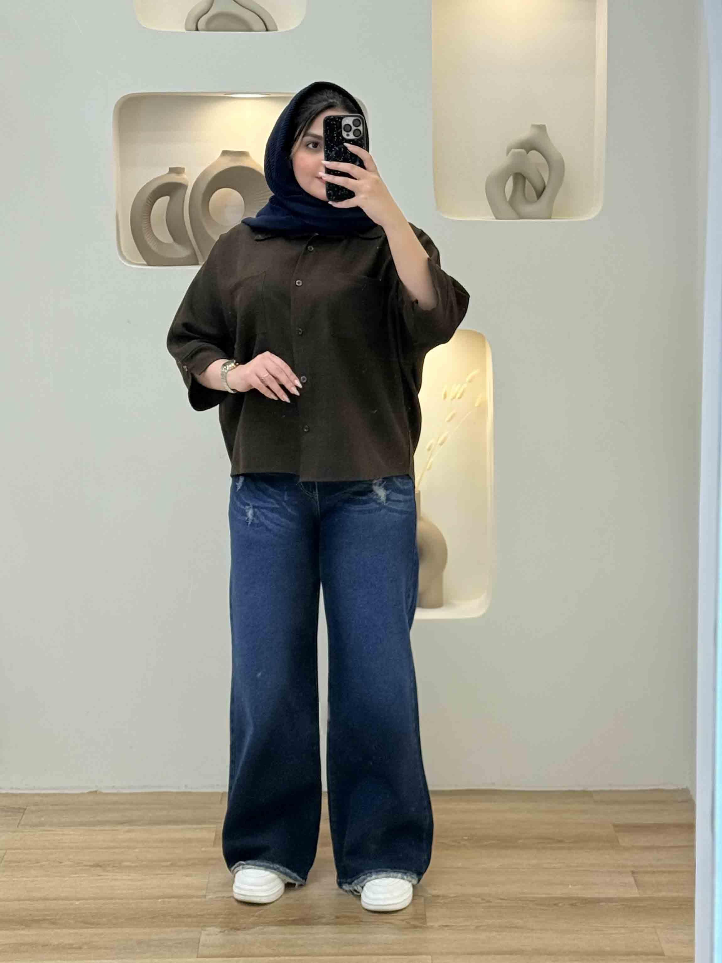 شومیز لینن دو جیب - 3401