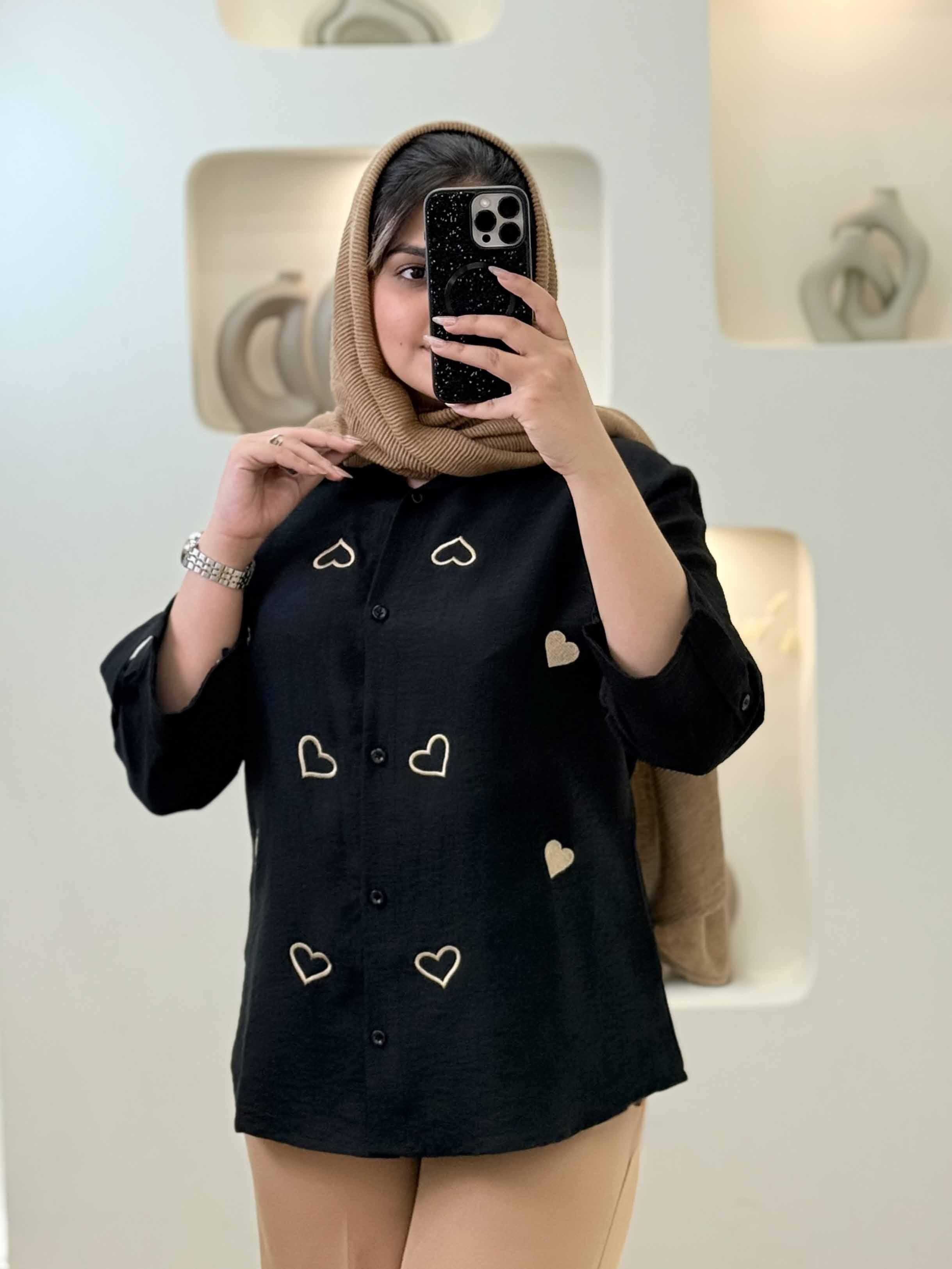 شومیز گلدوزی قلب بزرگ - 10208 - رنگ : سبز