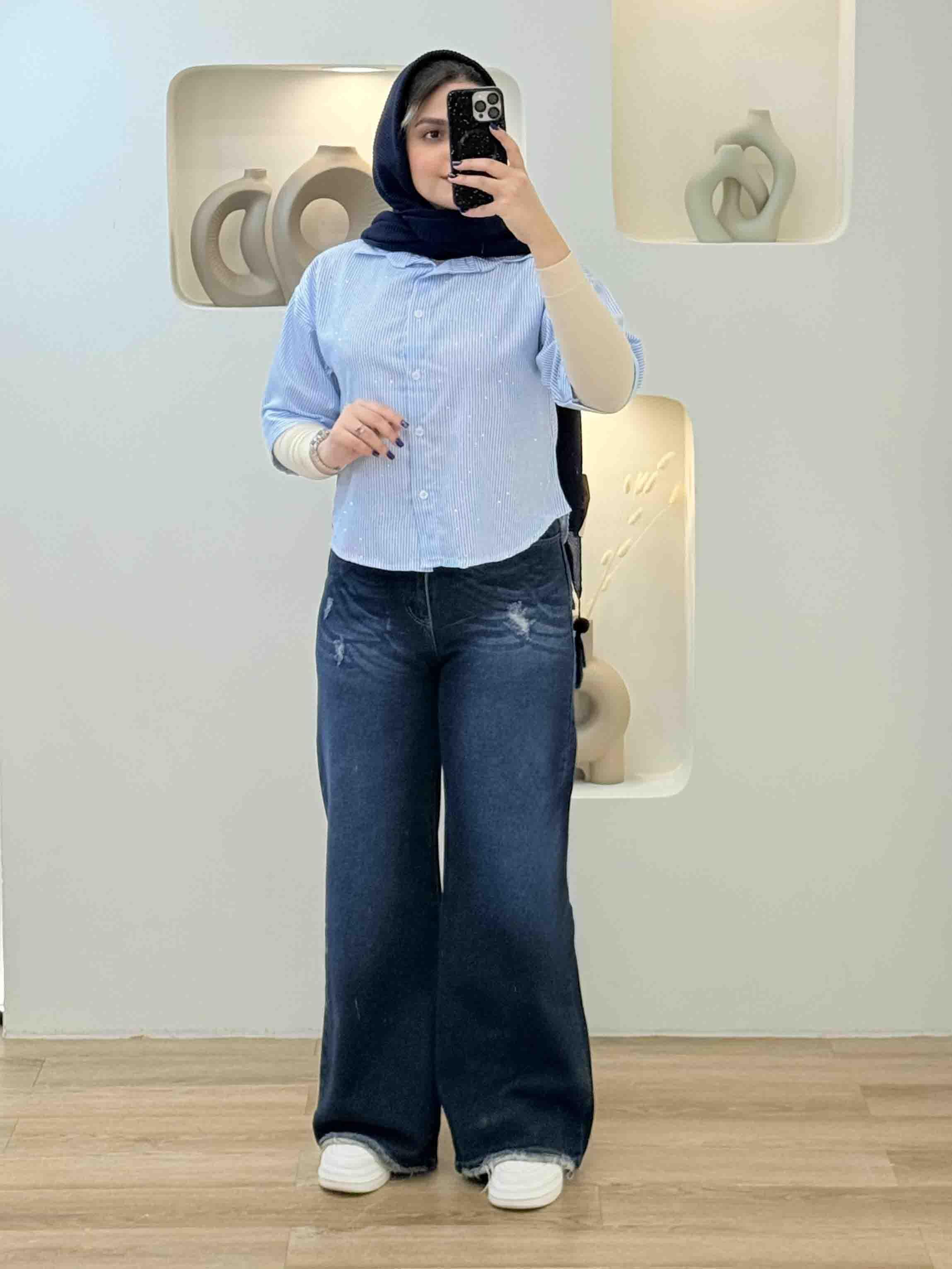 شومیز راه راه نگینی - 3104