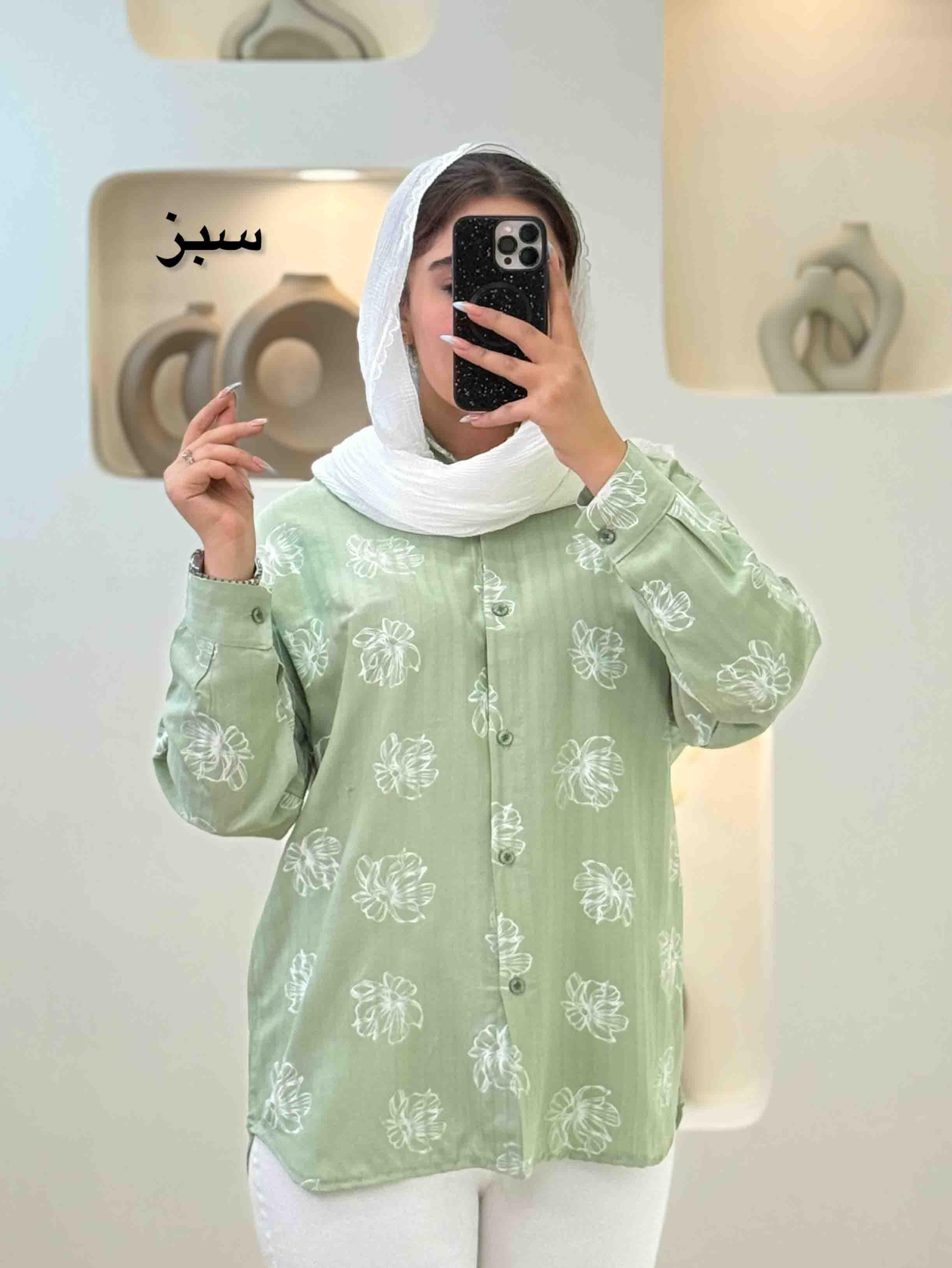 شومیز گلدار بلند - 10150 - رنگ : سبز
