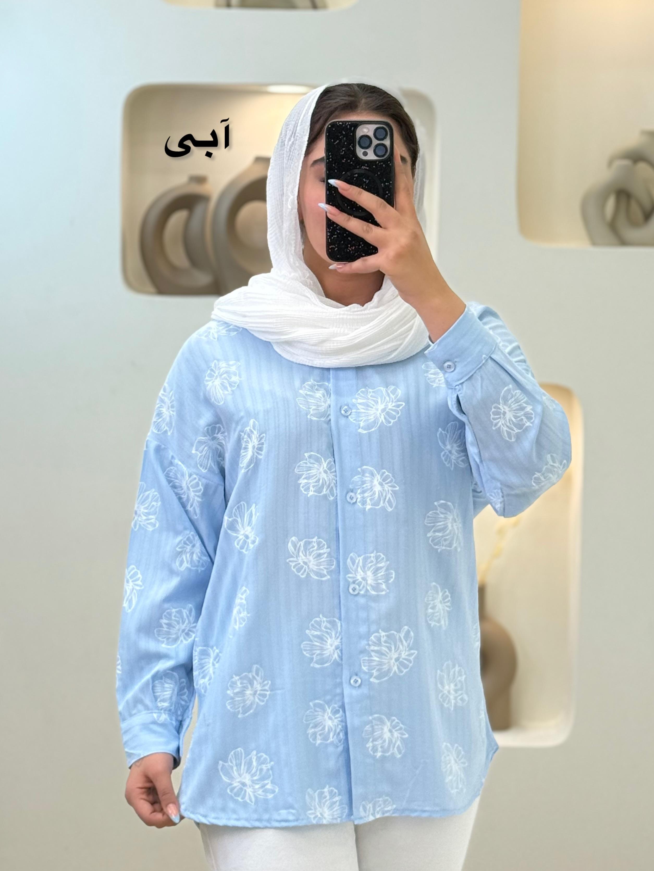 شومیز گلدار بلند - 10150 - رنگ : آبی
