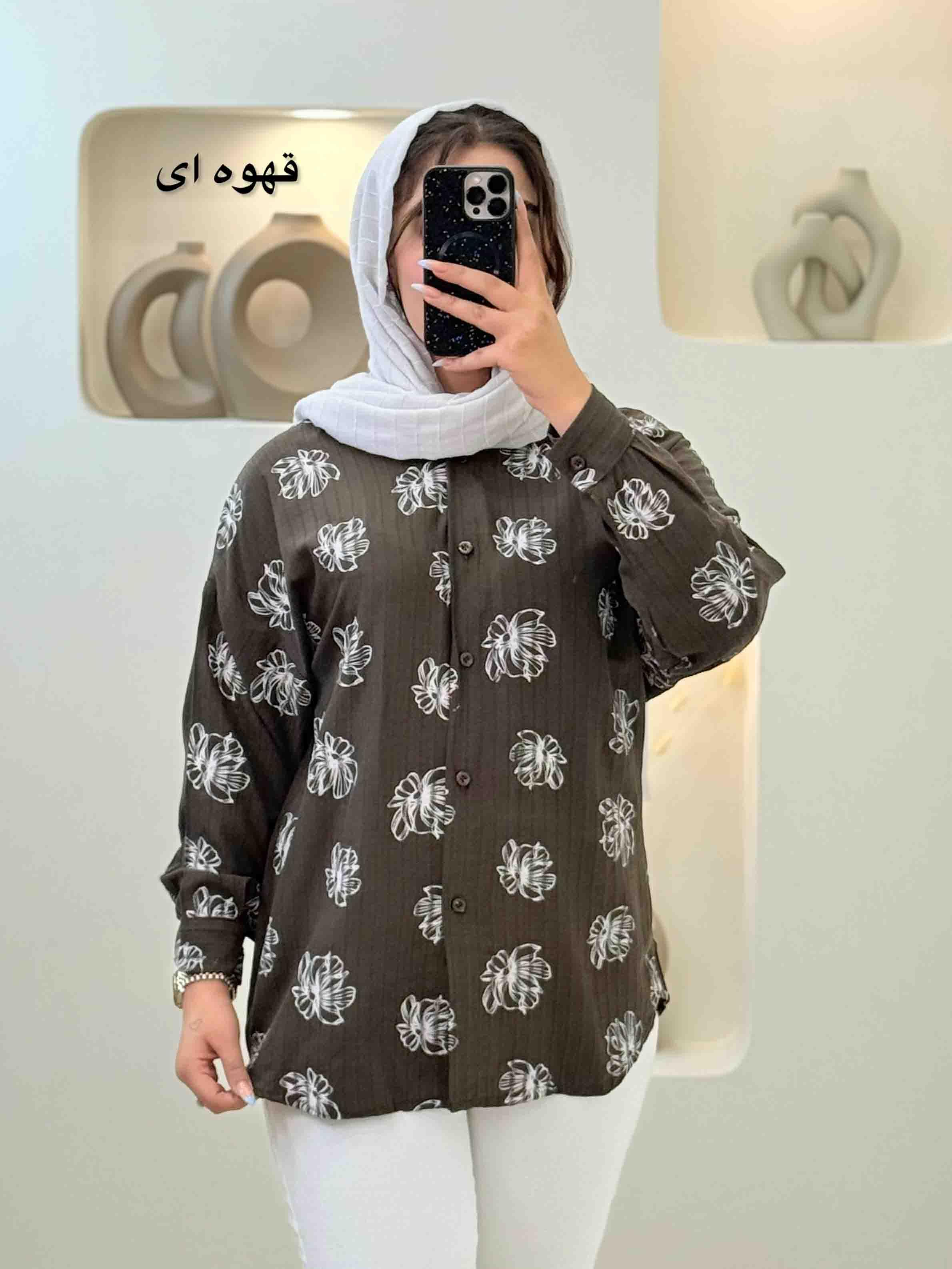 شومیز گلدار بلند - 10150 - رنگ : قهوه ای