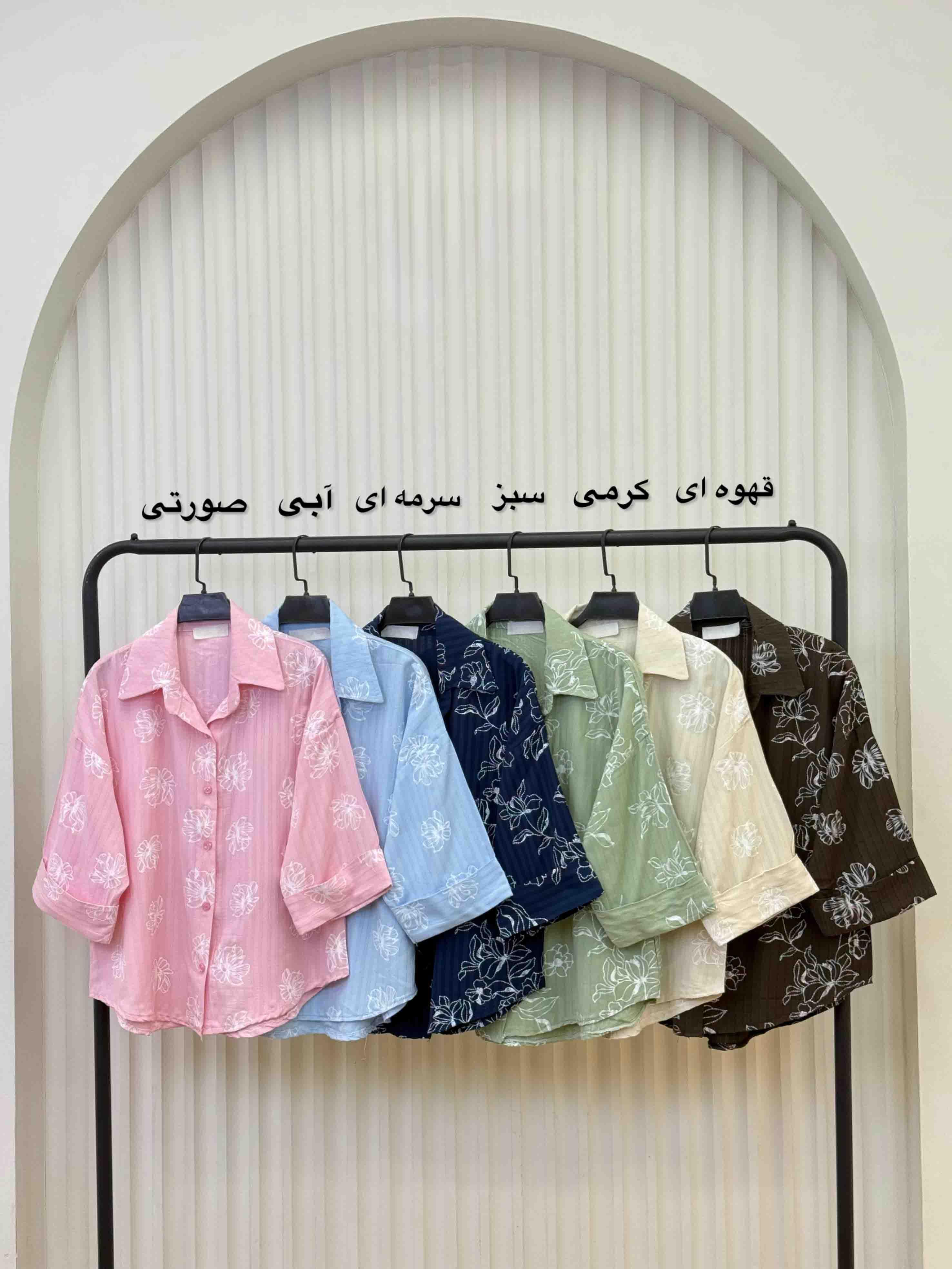 شومیز گلدار استین پاکتی-6352 - رنگ : سرمه ای