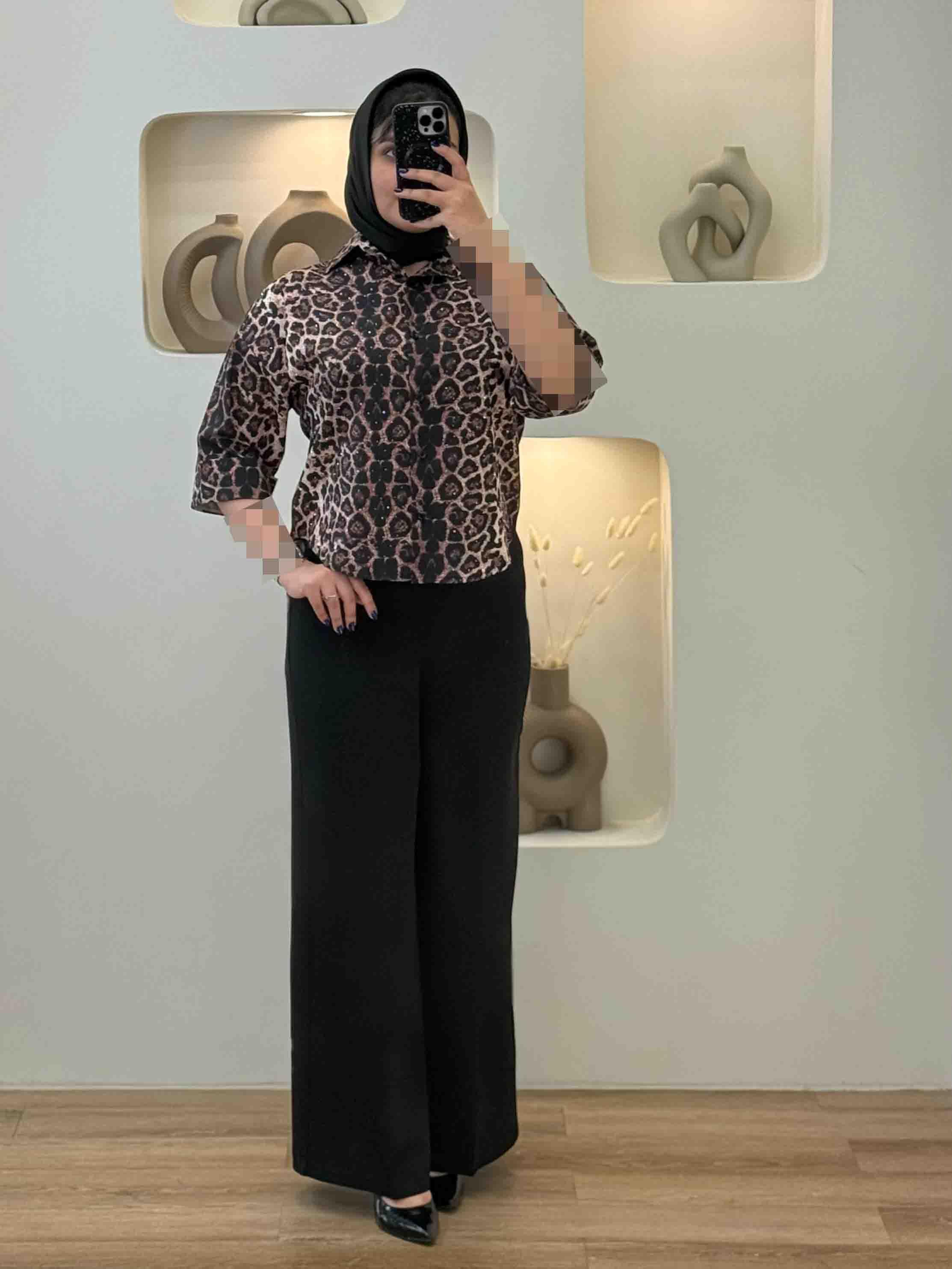 شومیز پلنگی پاکتی نگینی-5097