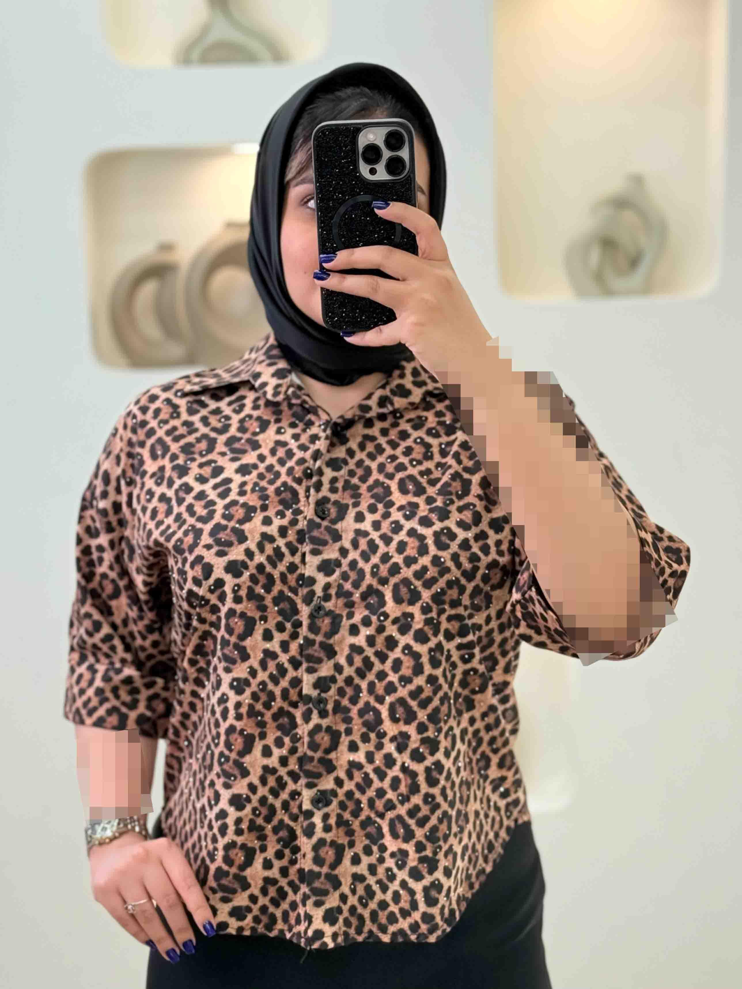 شومیز پلنگی پاکتی نگینی-5097 - طرح : 1