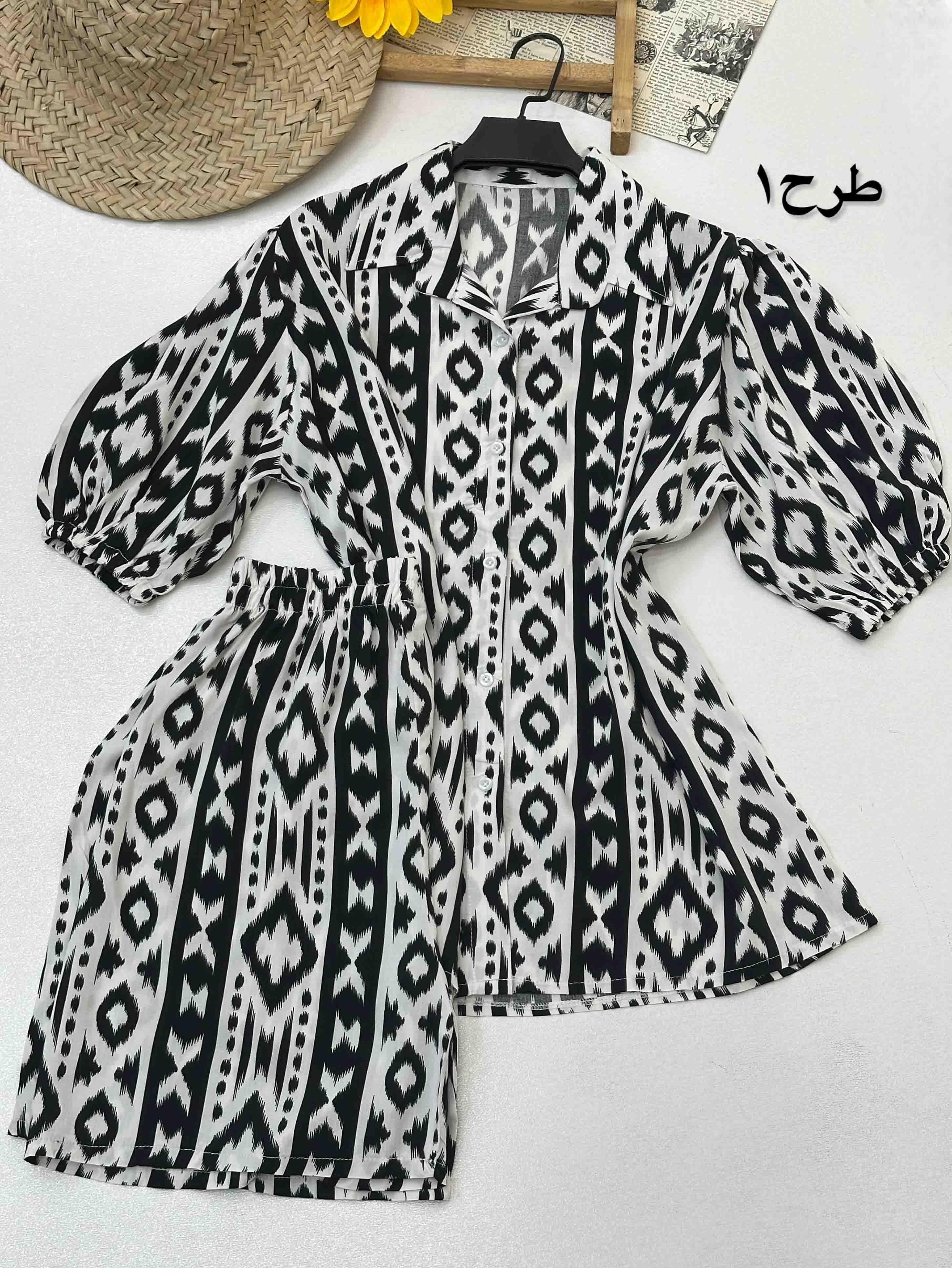 ست تیشرت شلوارک نخی - 5833 - طرح : 1