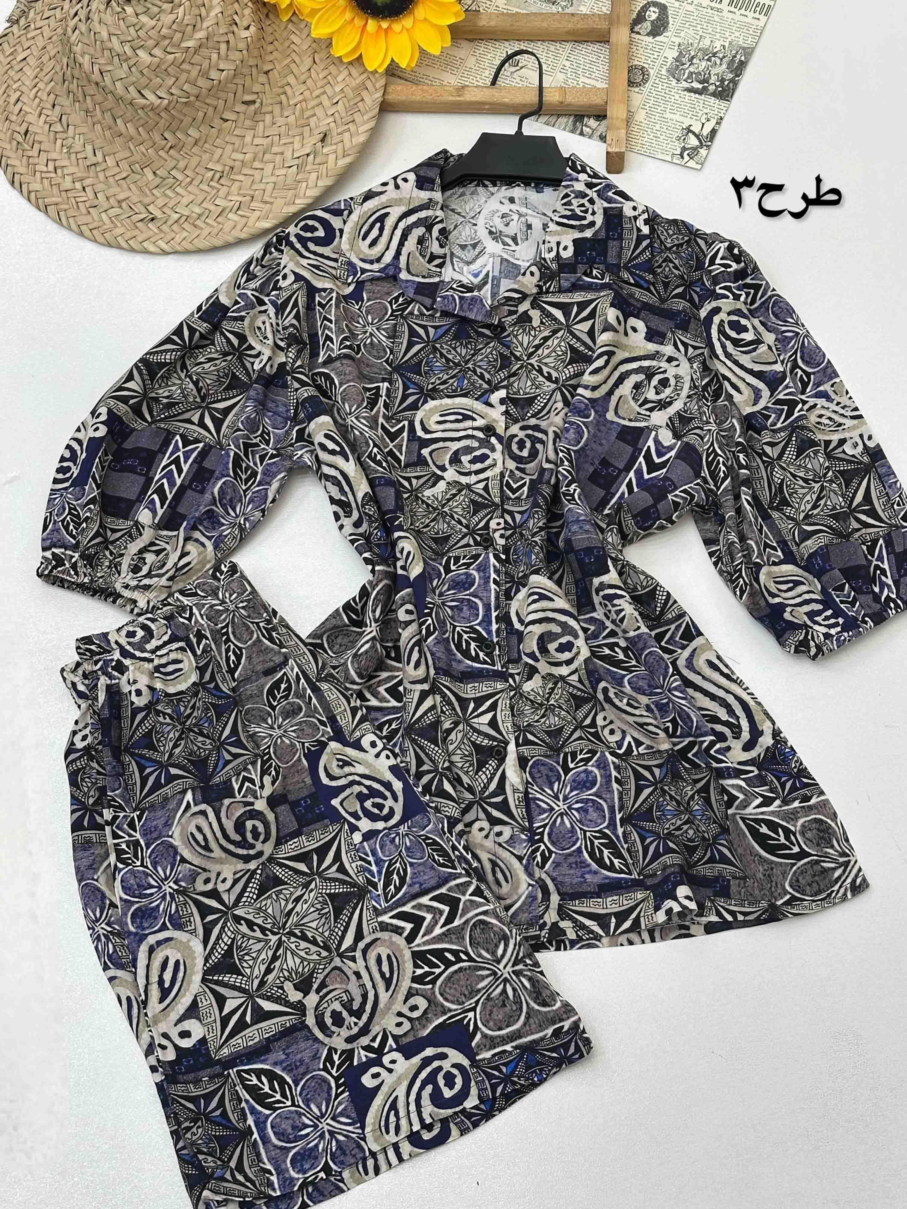 ست تیشرت شلوارک نخی - 5833 - طرح : 1