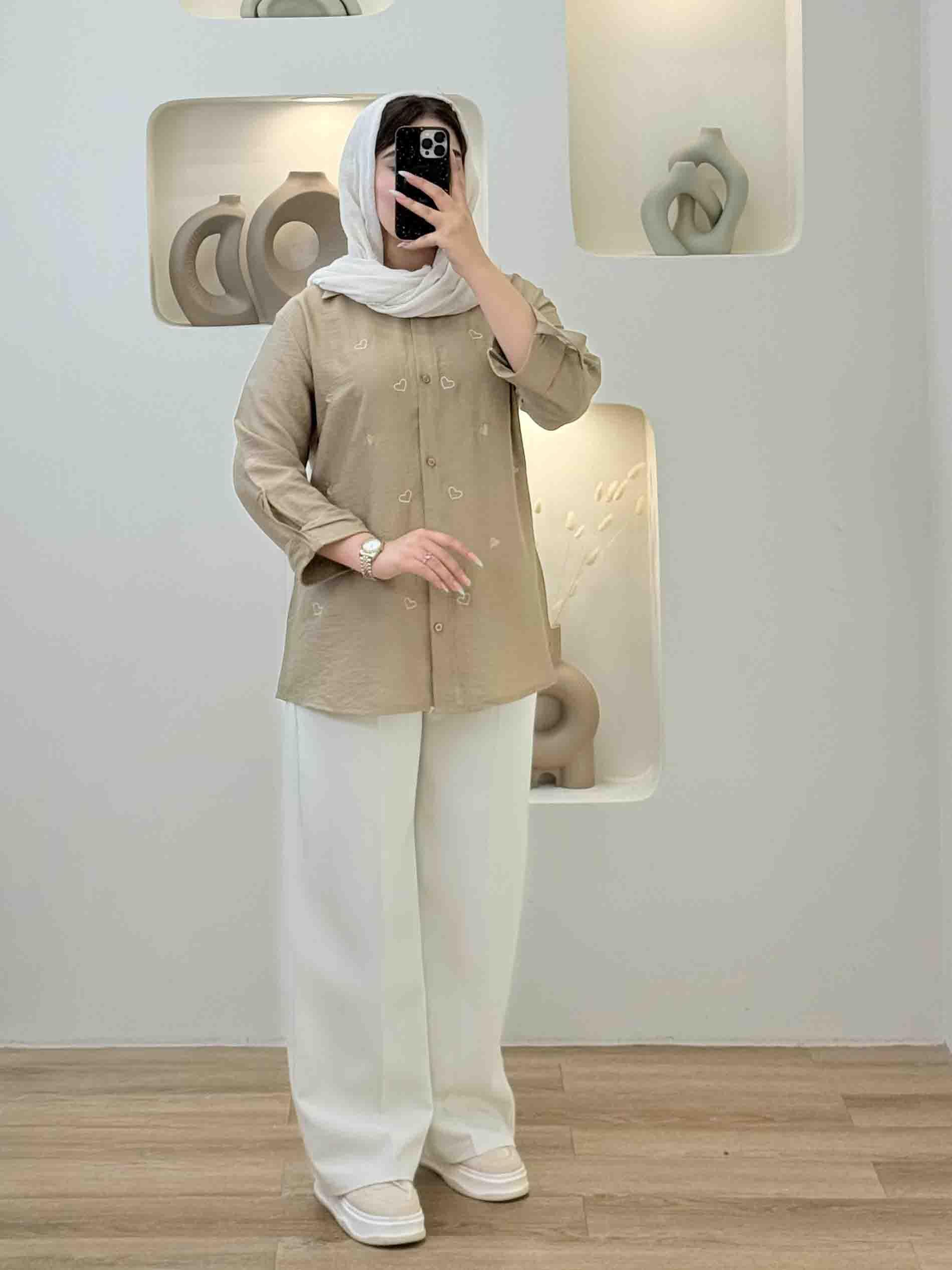 شومیز گلدوزی قلب-10208 - رنگ : سفید