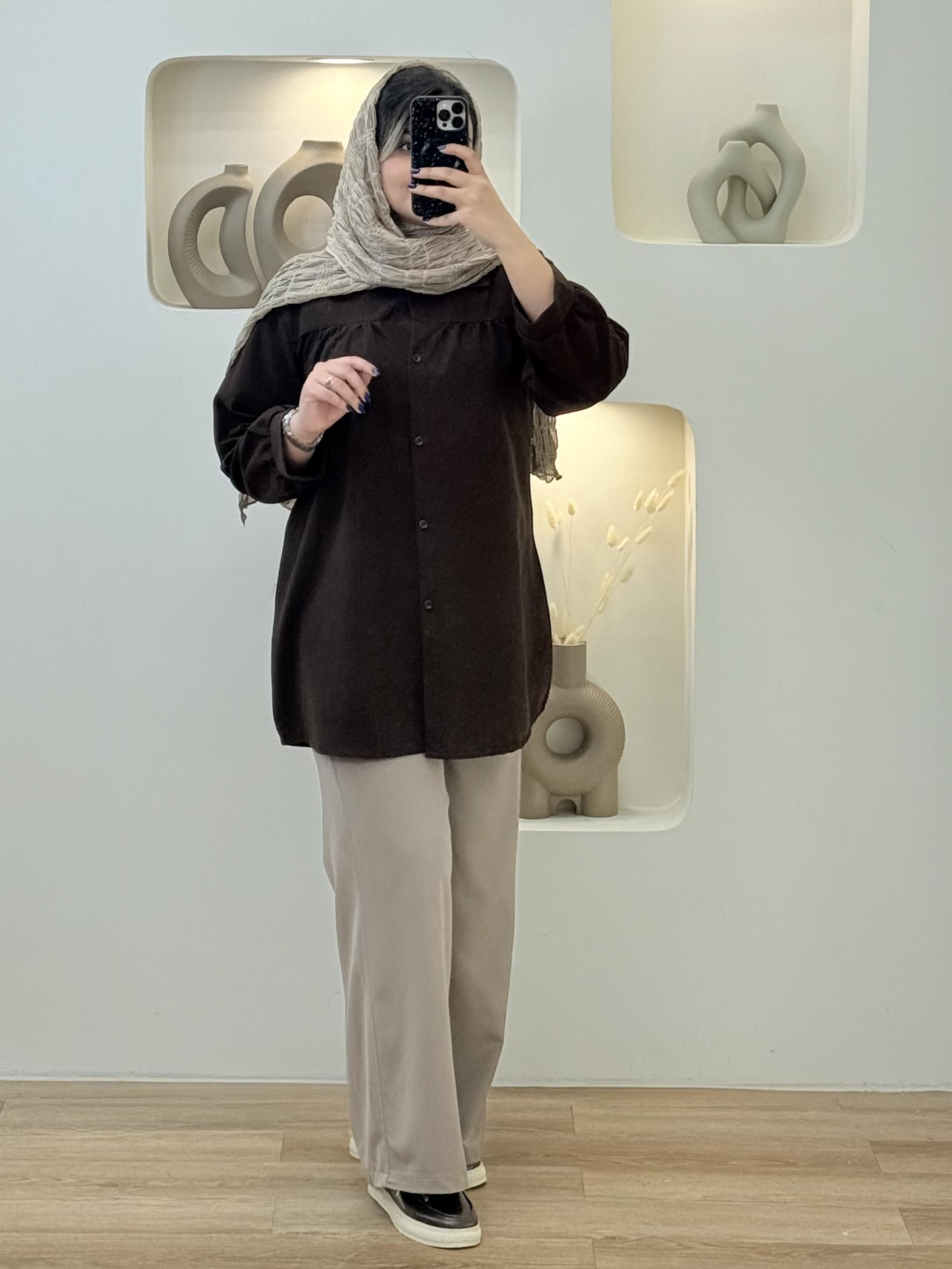 شومیز لینن چین دار-8349
