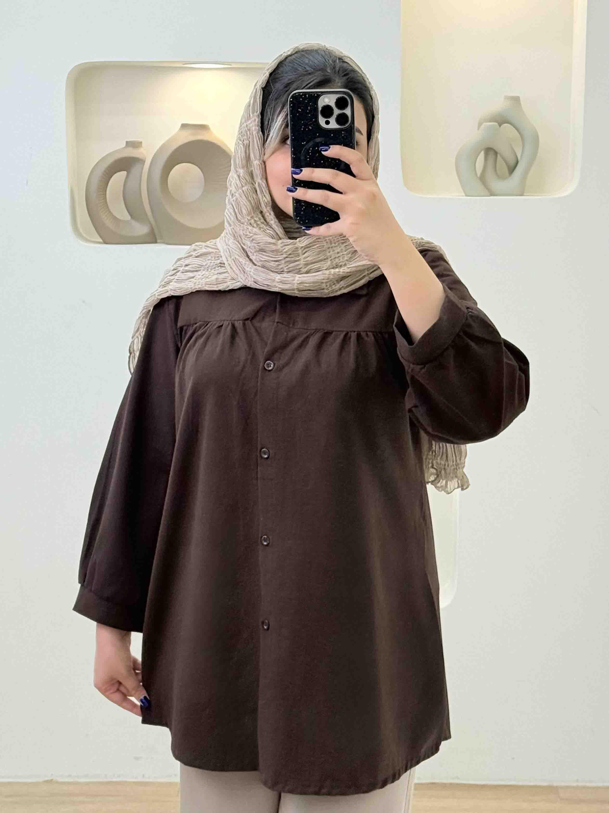 شومیز لینن چین دار-8349 - رنگ : مشکی