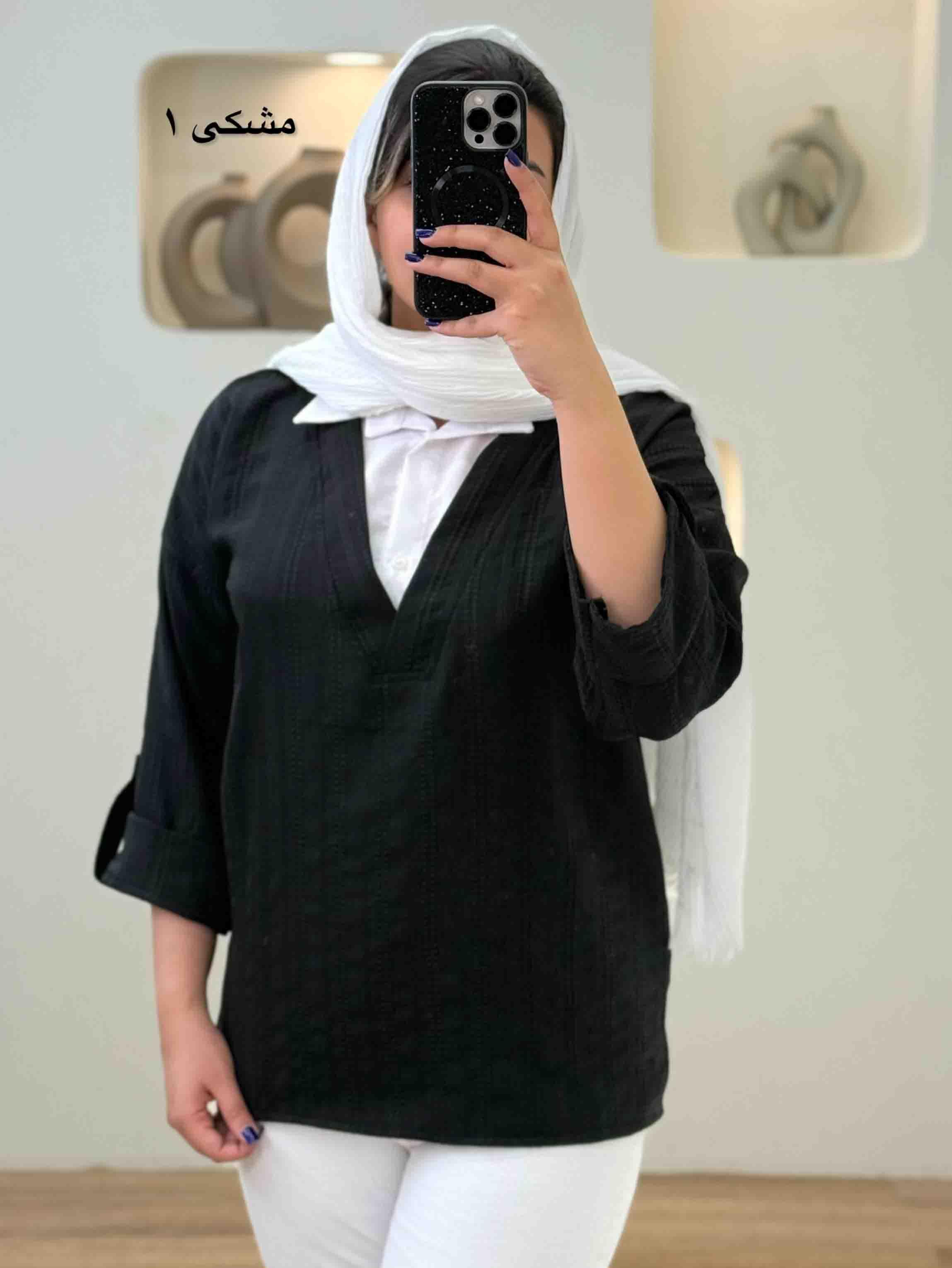 شومیز یقه سفید کوک‌دوزی-10226 - رنگ : مشکی