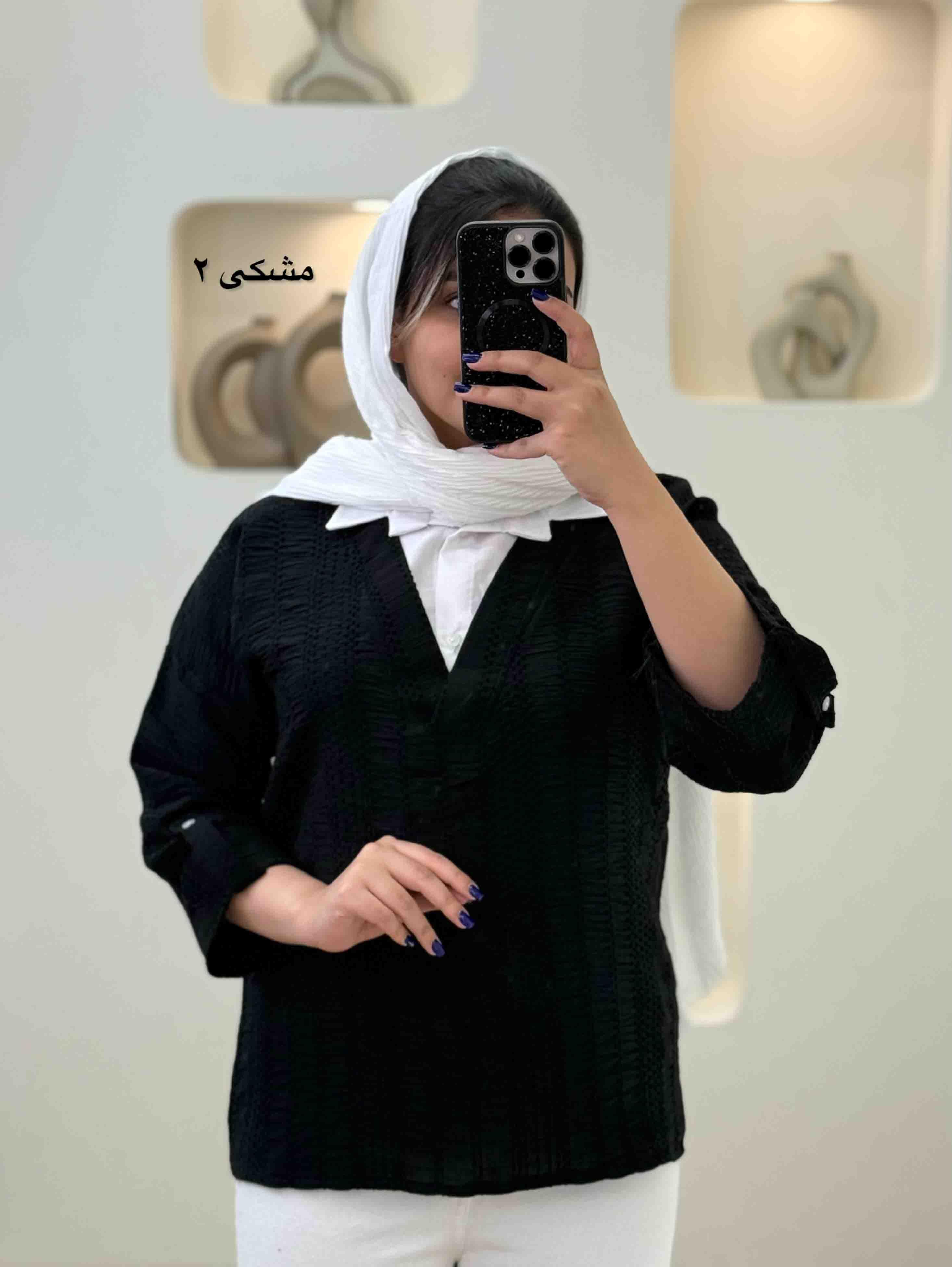 شومیز یقه سفید کوک‌دوزی-10226 - رنگ : مشکی
