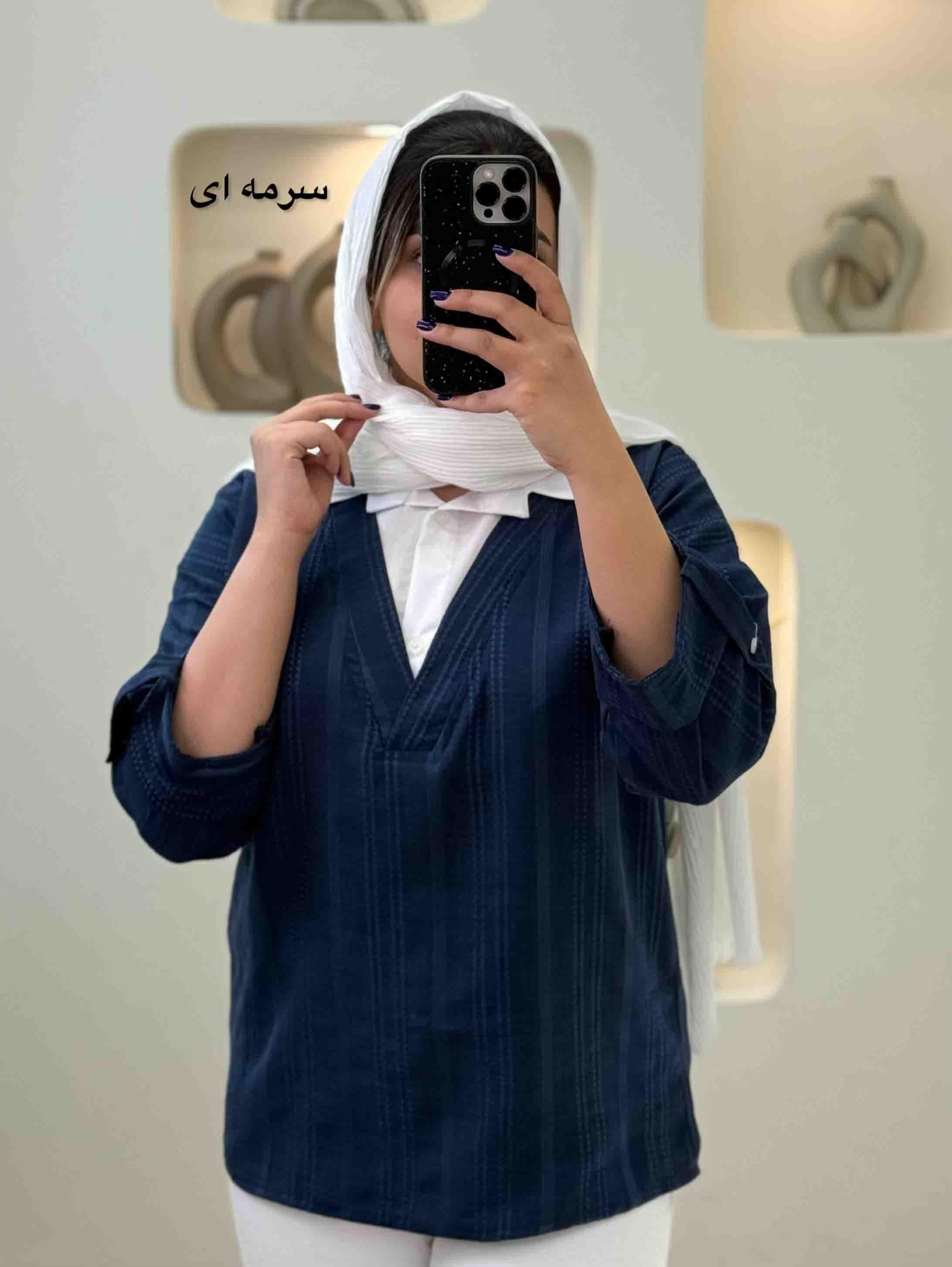 شومیز یقه سفید کوک‌دوزی-10226 - رنگ : مشکی