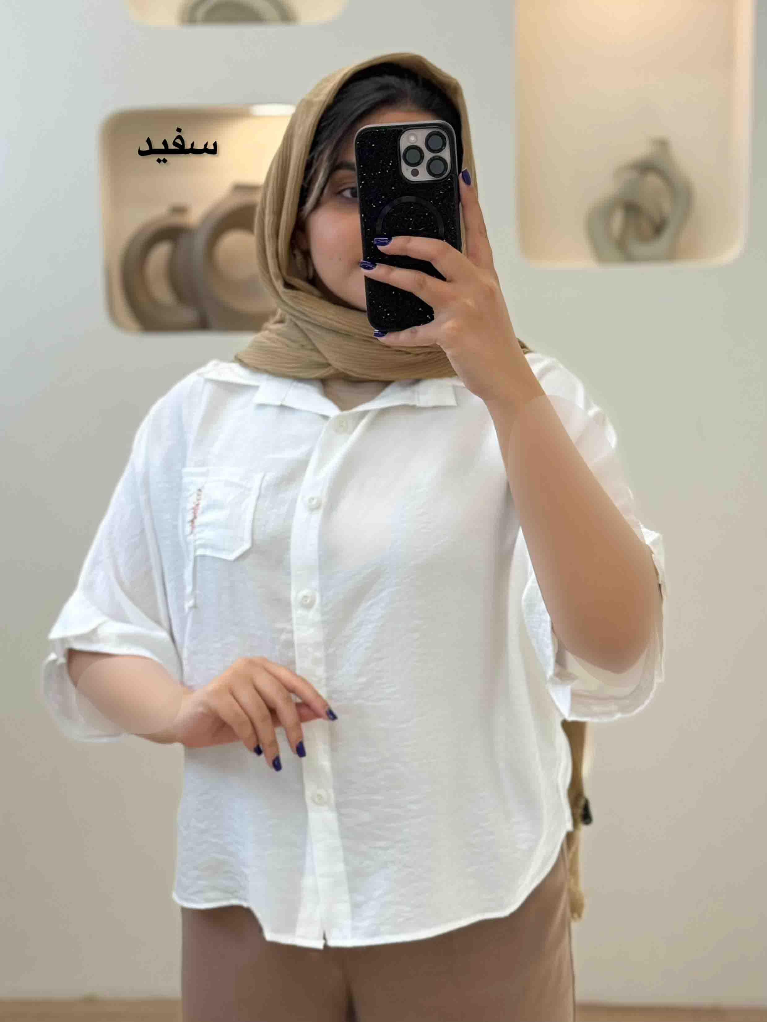شومیز کیمونو تک جیب گلدوزی -10209 - رنگ : سفید