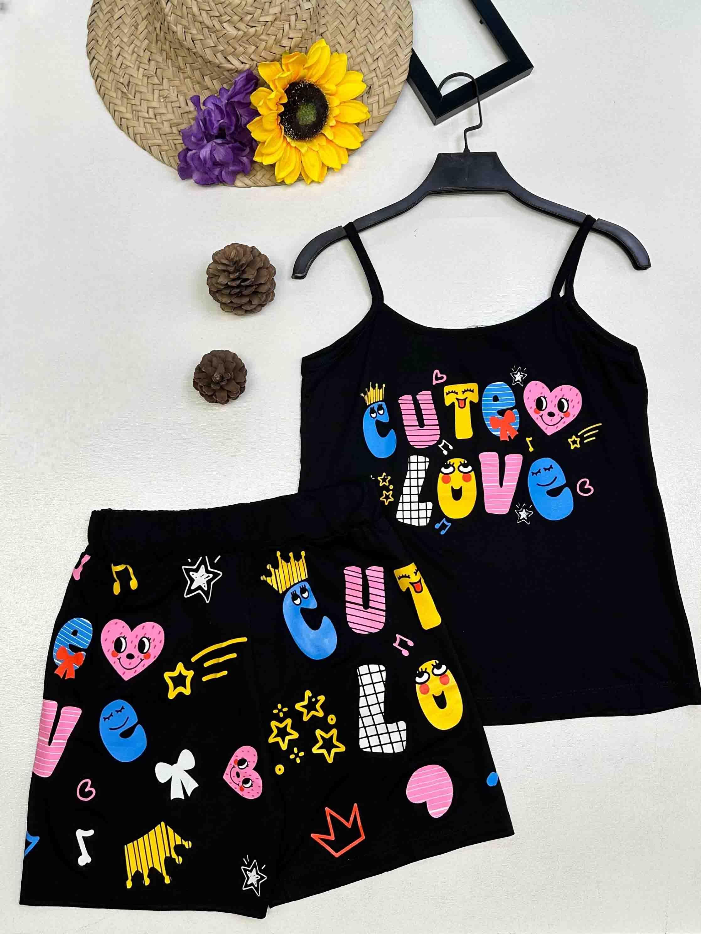 تاپ و شورت ویسکوز CUTE LOVE-5895 - طرح : 1