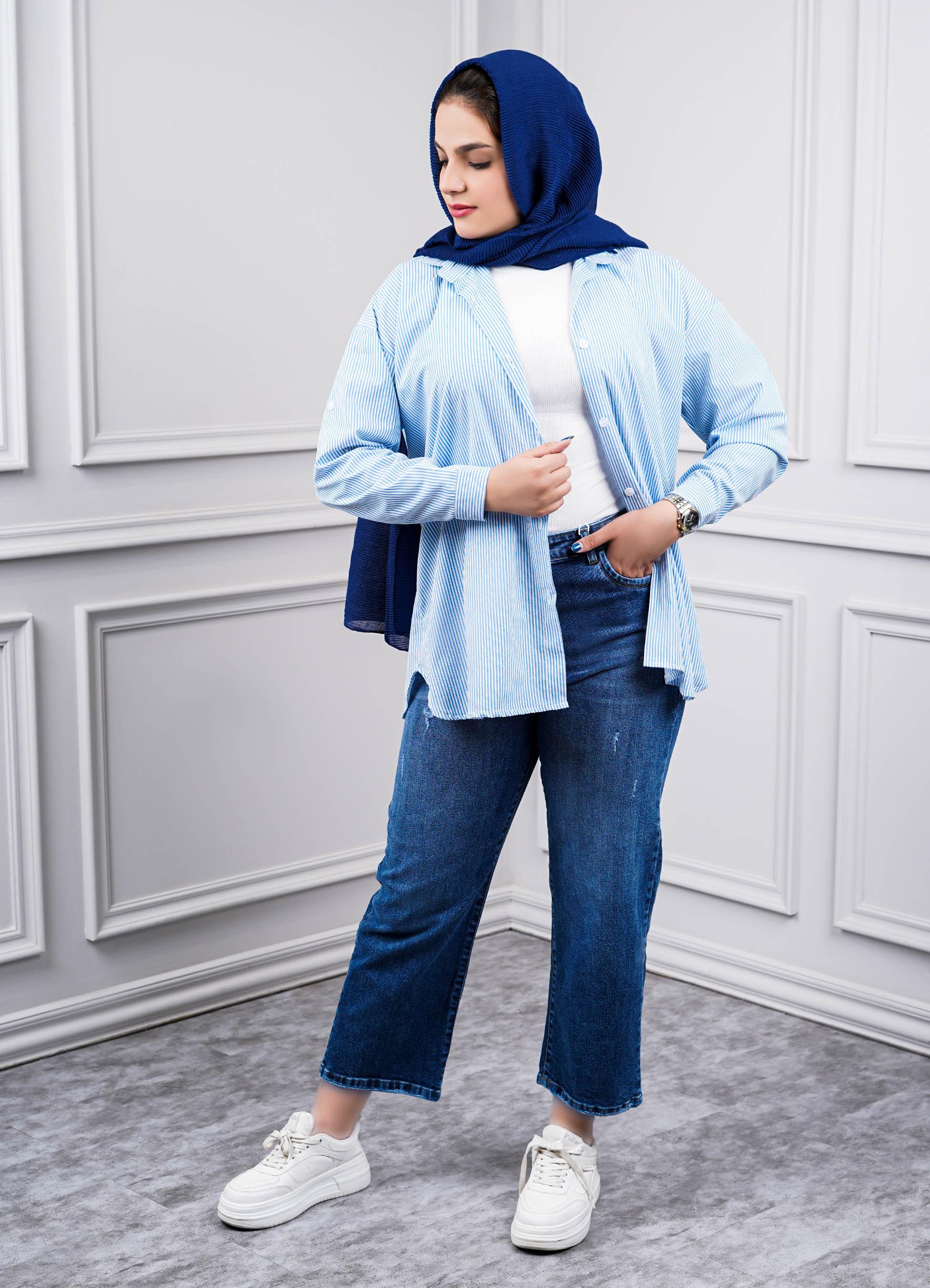 شومیز راه راه یقه مردانه کد 0029