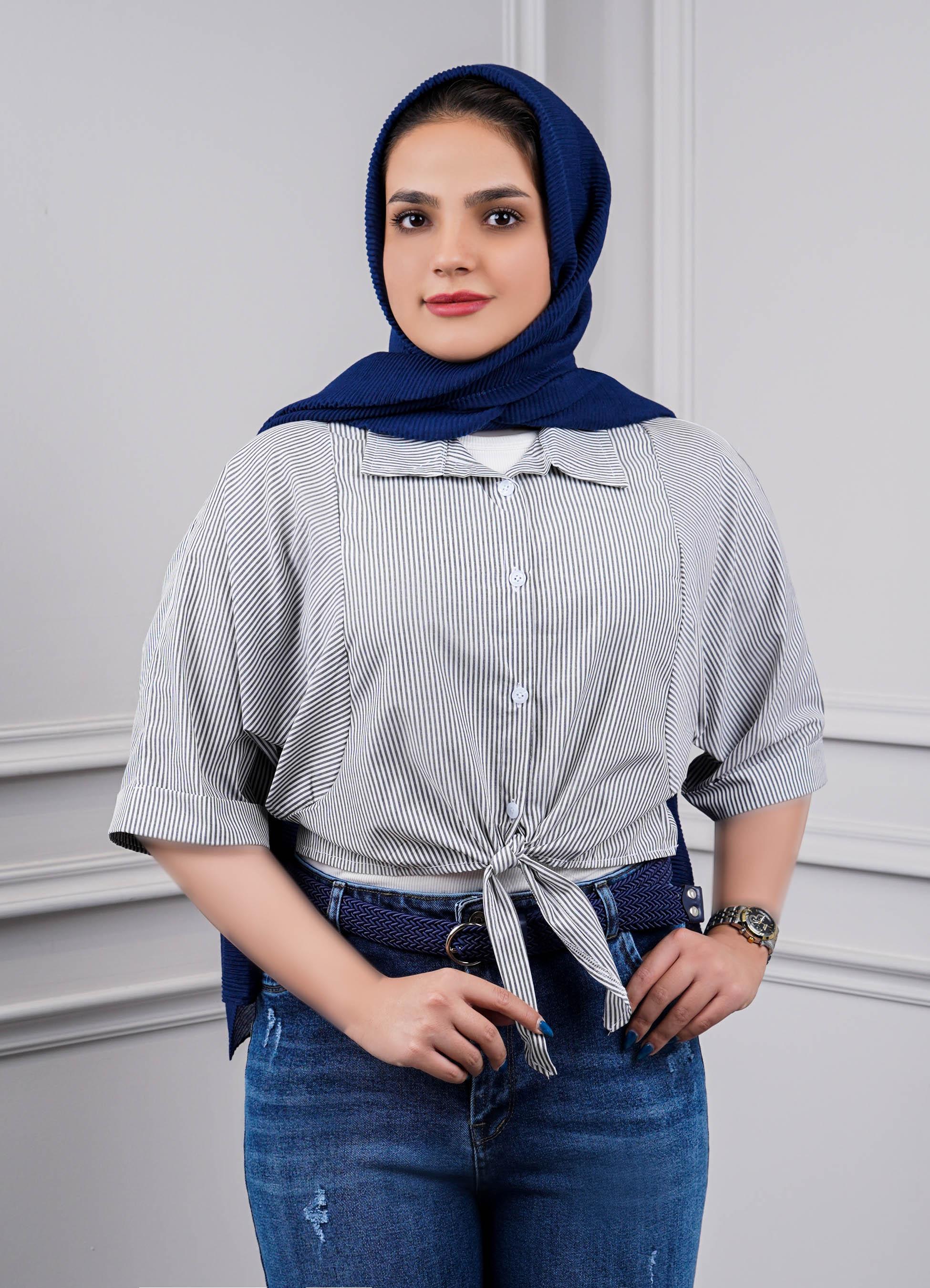 شومیز راه راه جلو گره ای کد 0028 