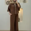 ست شومیز شلوار زیپ دوزی