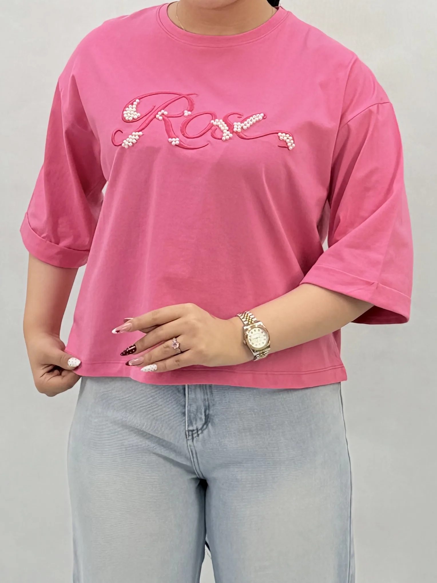 تیشرت Rose باکسی مروارید دوزی-9761