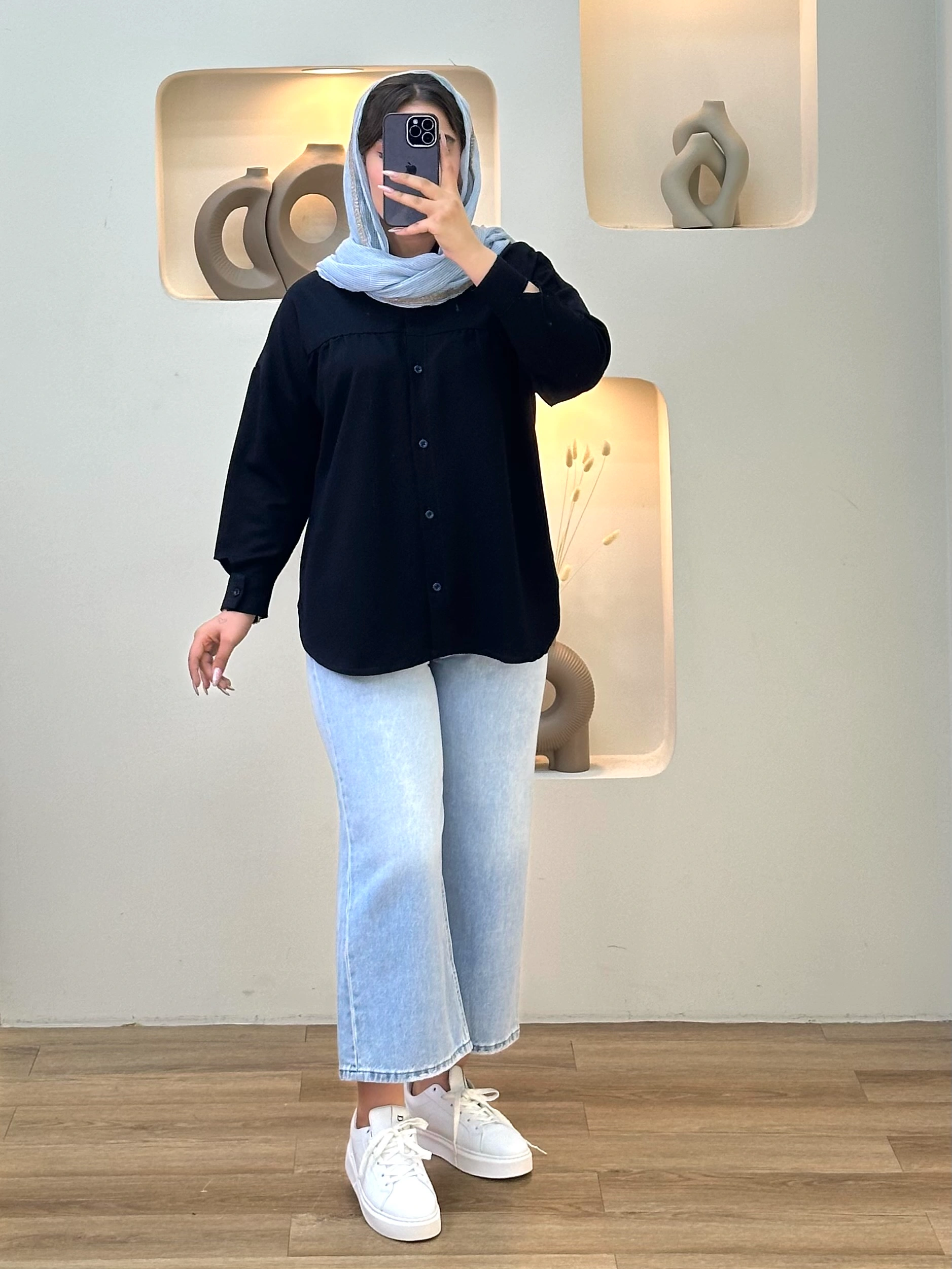 شومیز کتان پیچ آستین گرد-10265