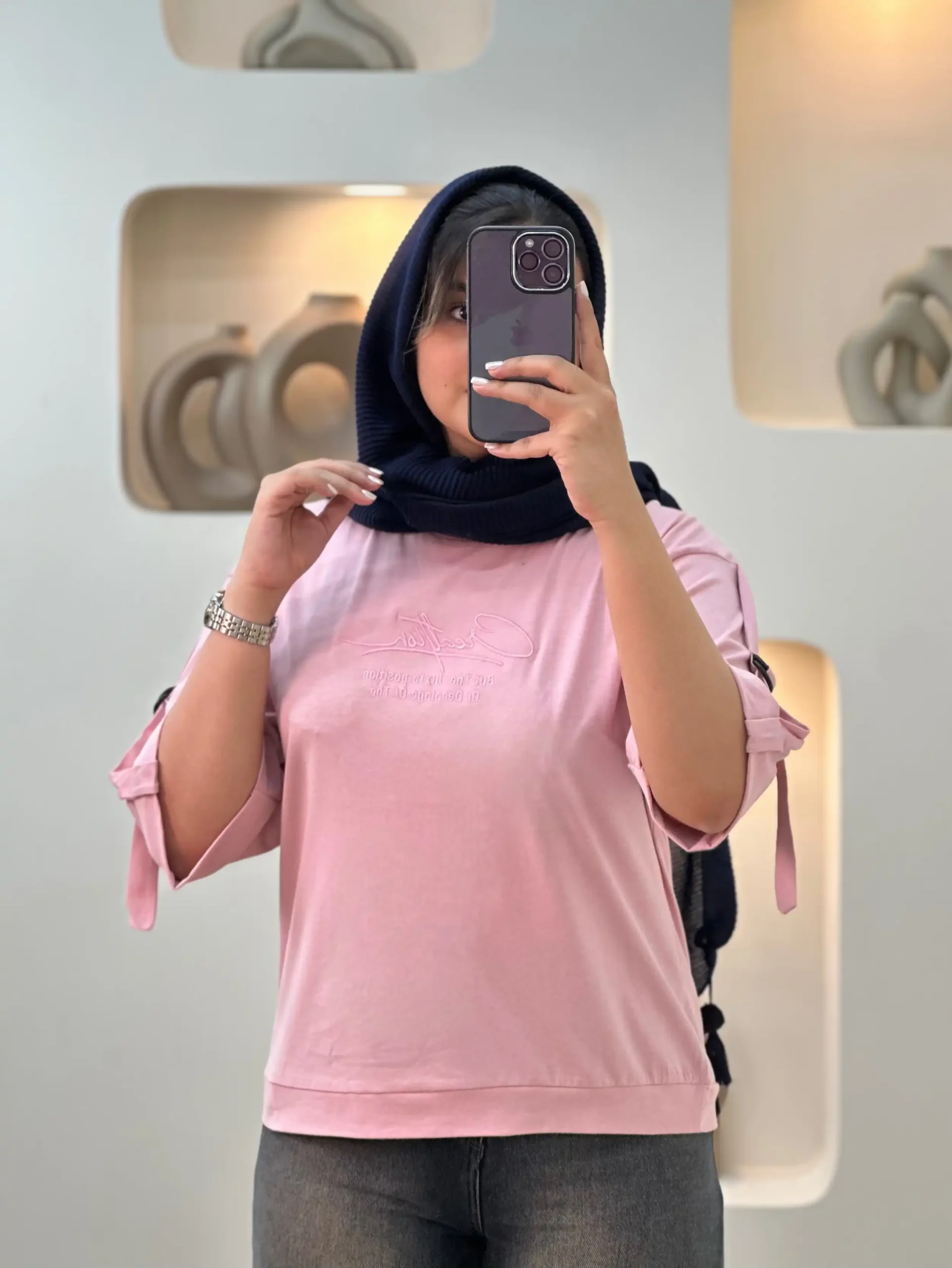 تیشرت آستین سگک گلدوزی نوشته-11863