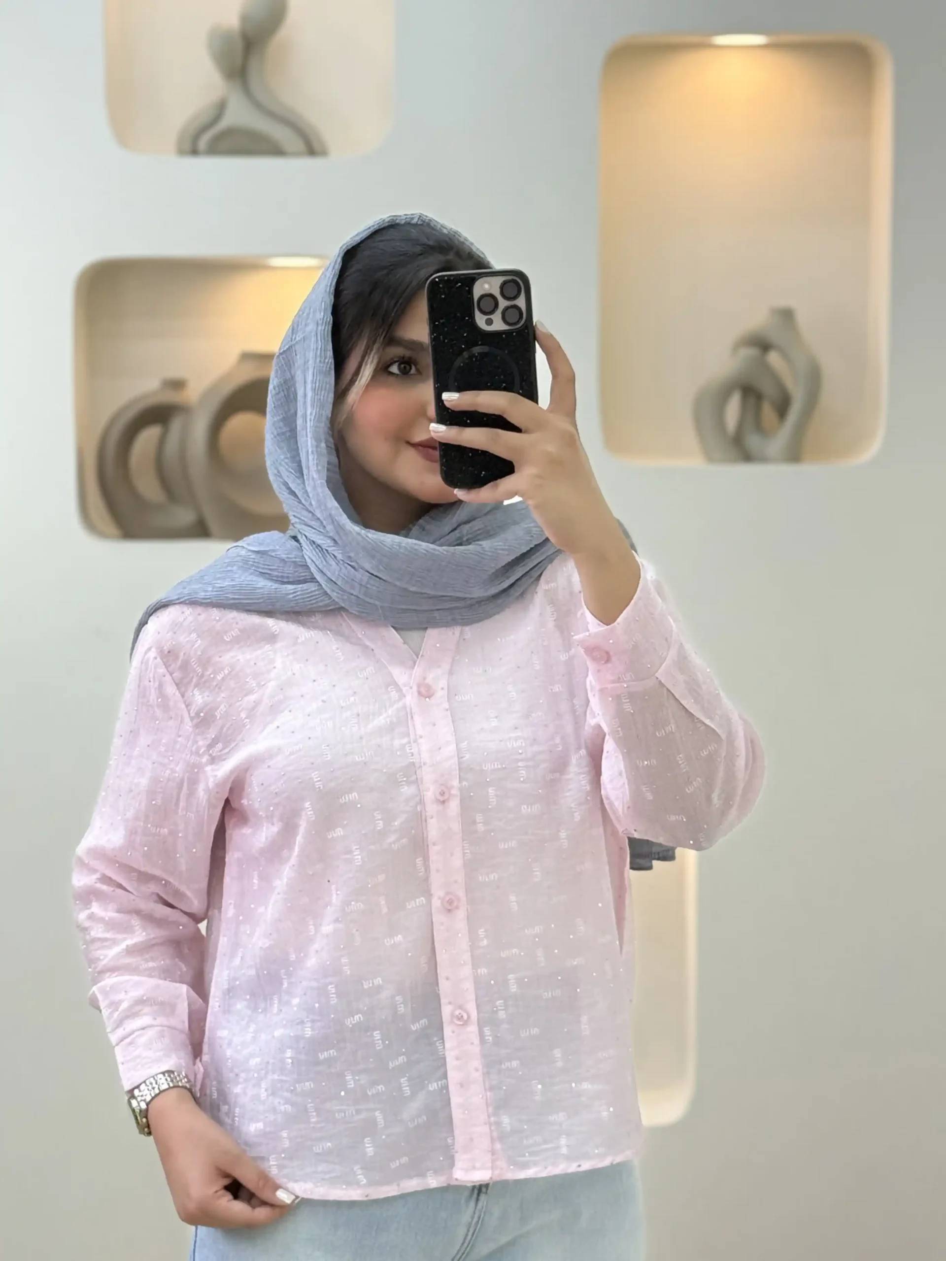 شومیز شیشه ای نگینی آستین بلند-10247