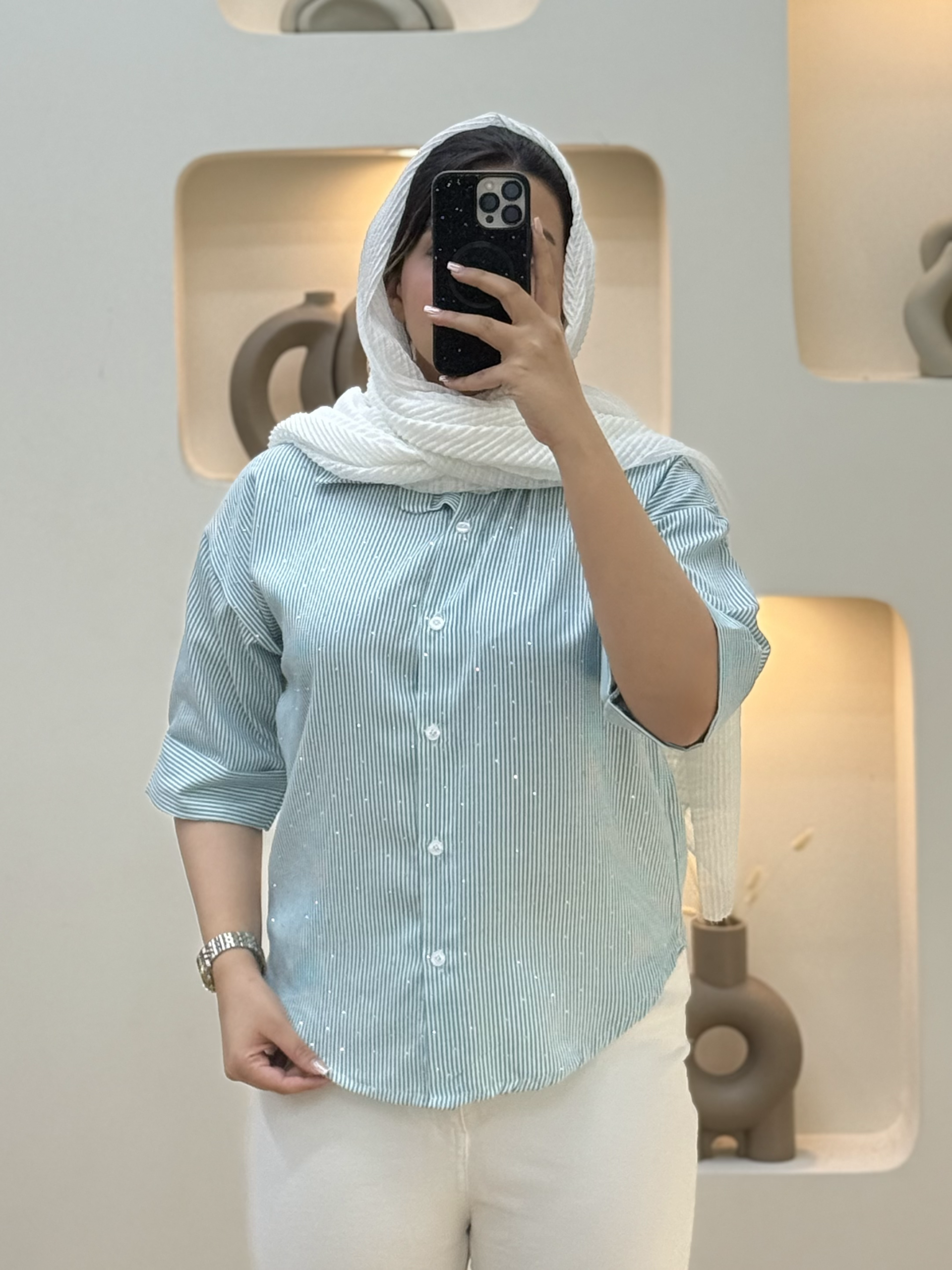 شومیز راه راه نگینی پاکتی-3104