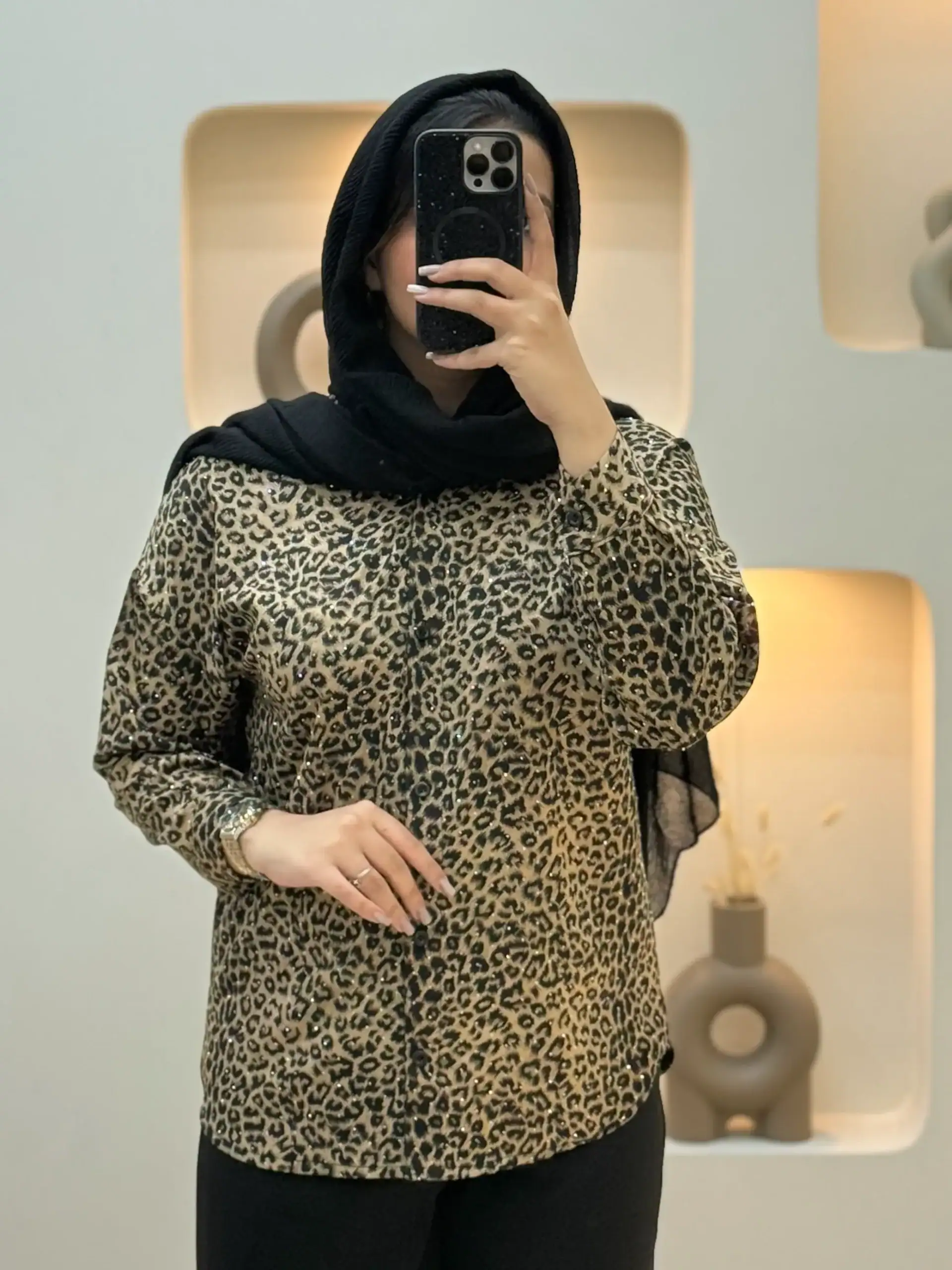 شومیز الیزه پلنگی استین بلند-5249