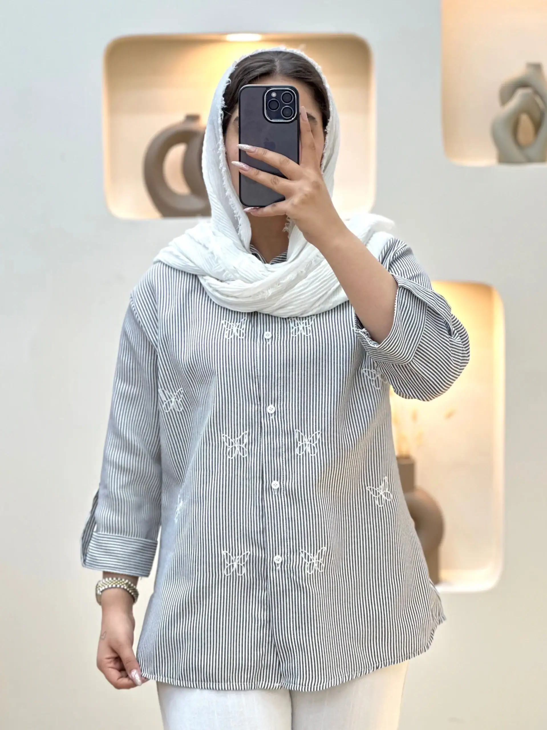 شومیز راه راه گلدوزی پروانه-210289