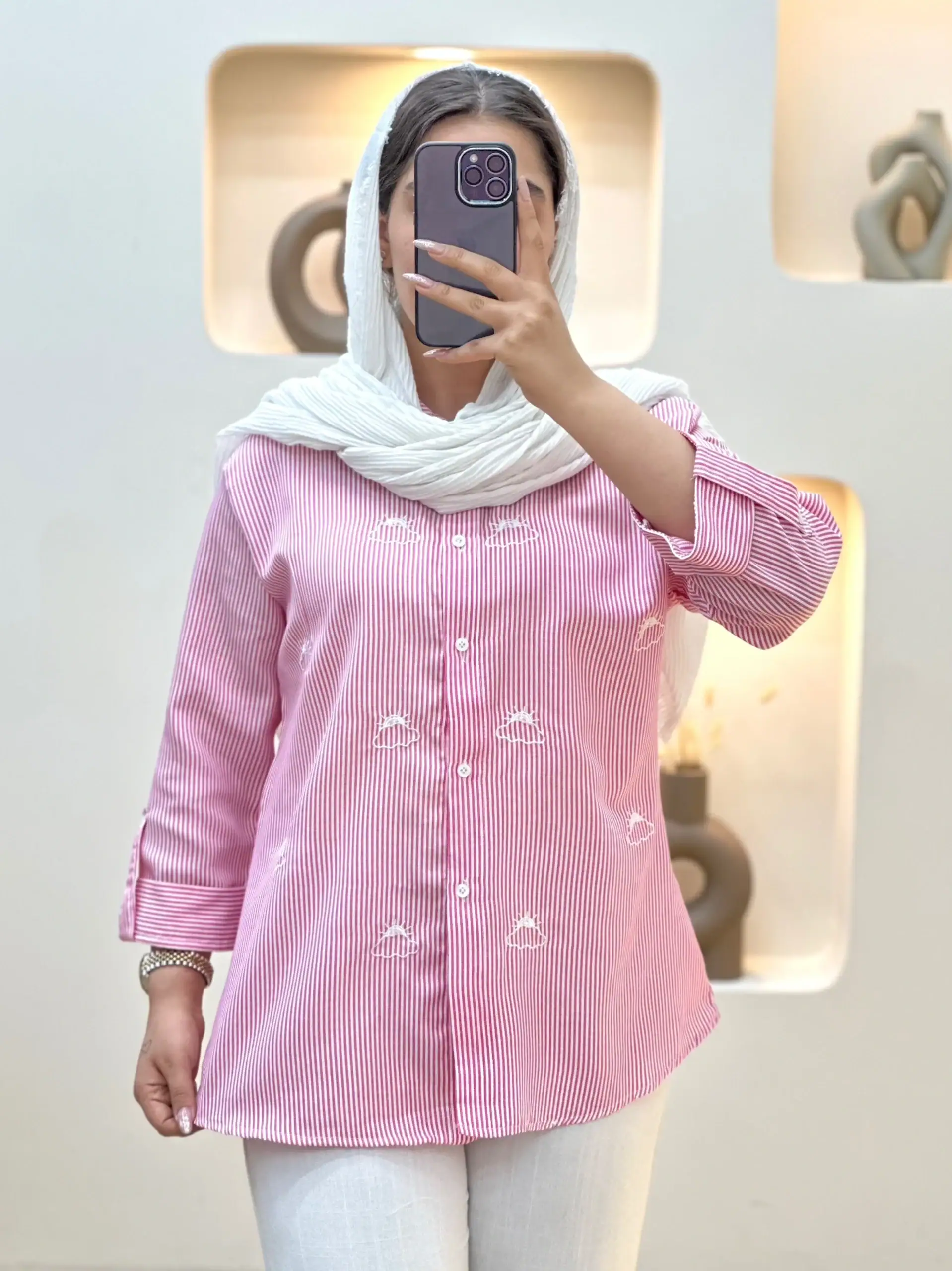 شومیز راه راه گلدوزی ابر-210289